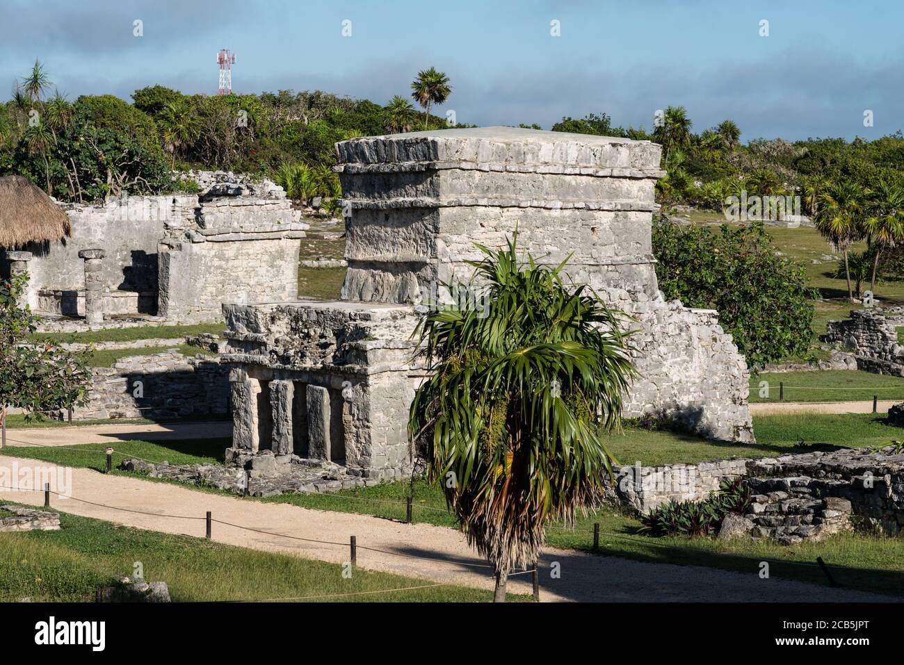 Der Freskentempel in den Ruinen der Maya-Stadt Tulum an der Küste des Karibischen Meeres. Tulum National Park, Quintana Roo, Mexiko. Stockfoto