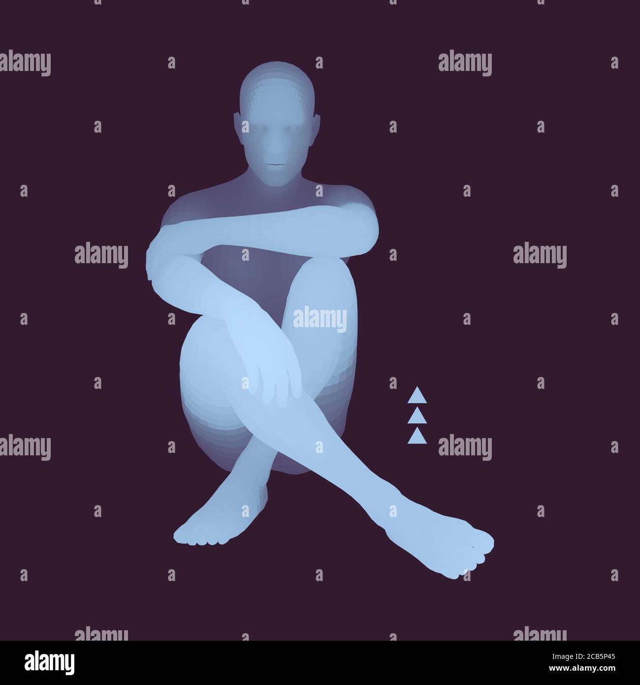 Mann in einem Denker darstellen. 3D-Modell des Menschen. Wirtschaft, Wissenschaft, Psychologie oder Philosophie Vektor Illustration. Stock Vektor