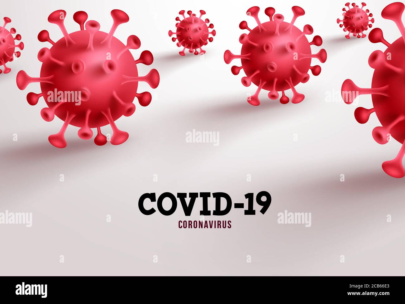 Covid-19 Vektorbanner Hintergrund. Coronavirus und covid-19-Text in leerem Raum auf weißem Hintergrund für sars ncov-Viruspandemie. Vektorgrafik. Stock Vektor