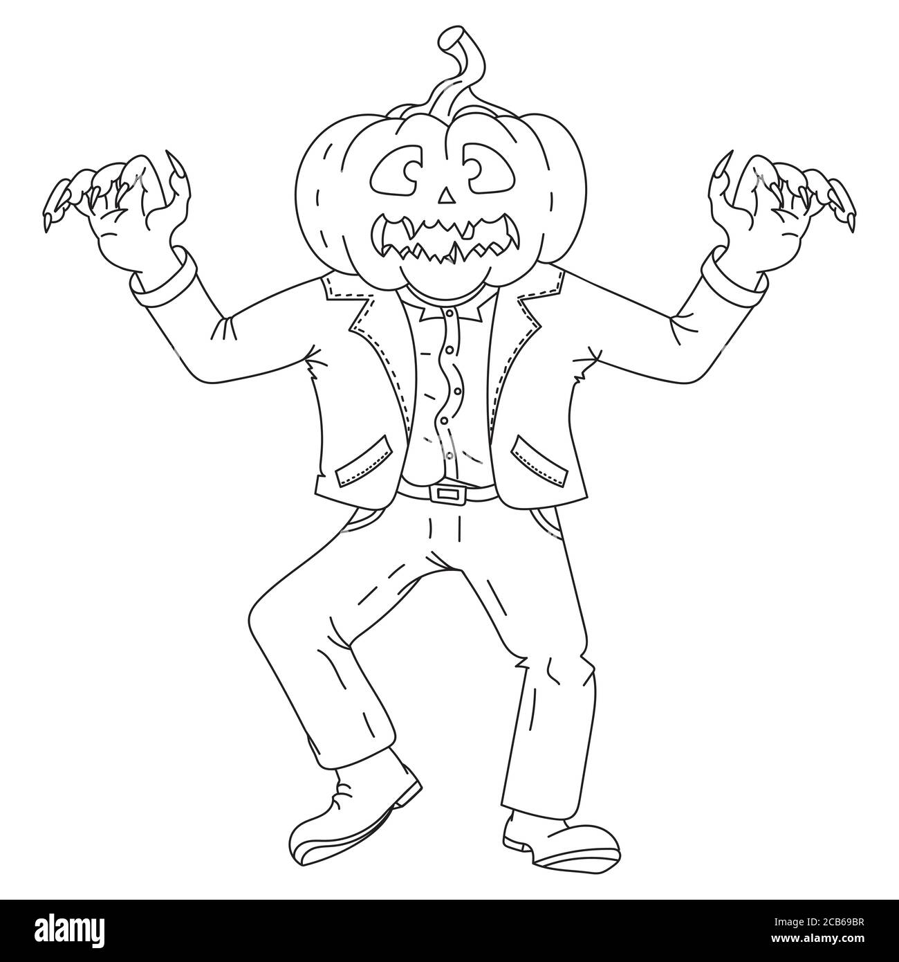 Halloween. vektor-Illustration, Kürbis Jack mit einem menschlichen Körper, linear, auf einem weißen Hintergrund Stock Vektor