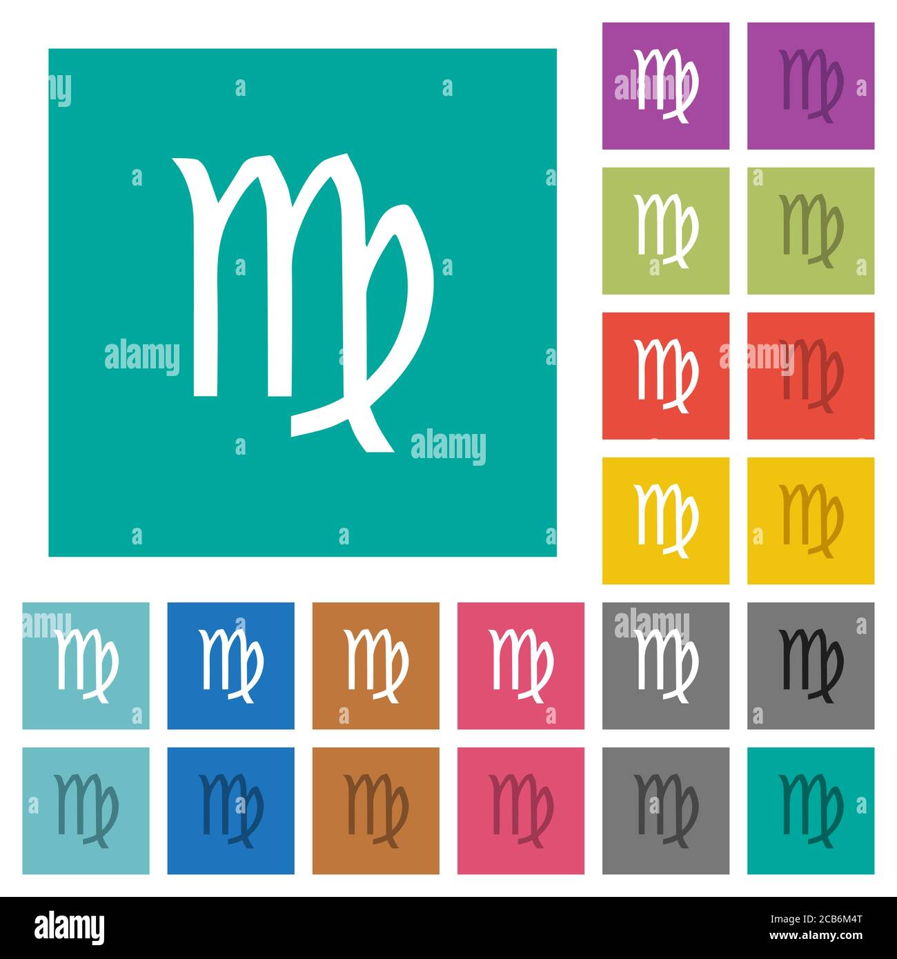 virgo Tierkreis Symbol mehrfarbige flache Symbole auf einfachen quadratischen Hintergründe. Weiße und dunklere Symbolvarianten für schwebe- oder aktive Effekte. Stock Vektor