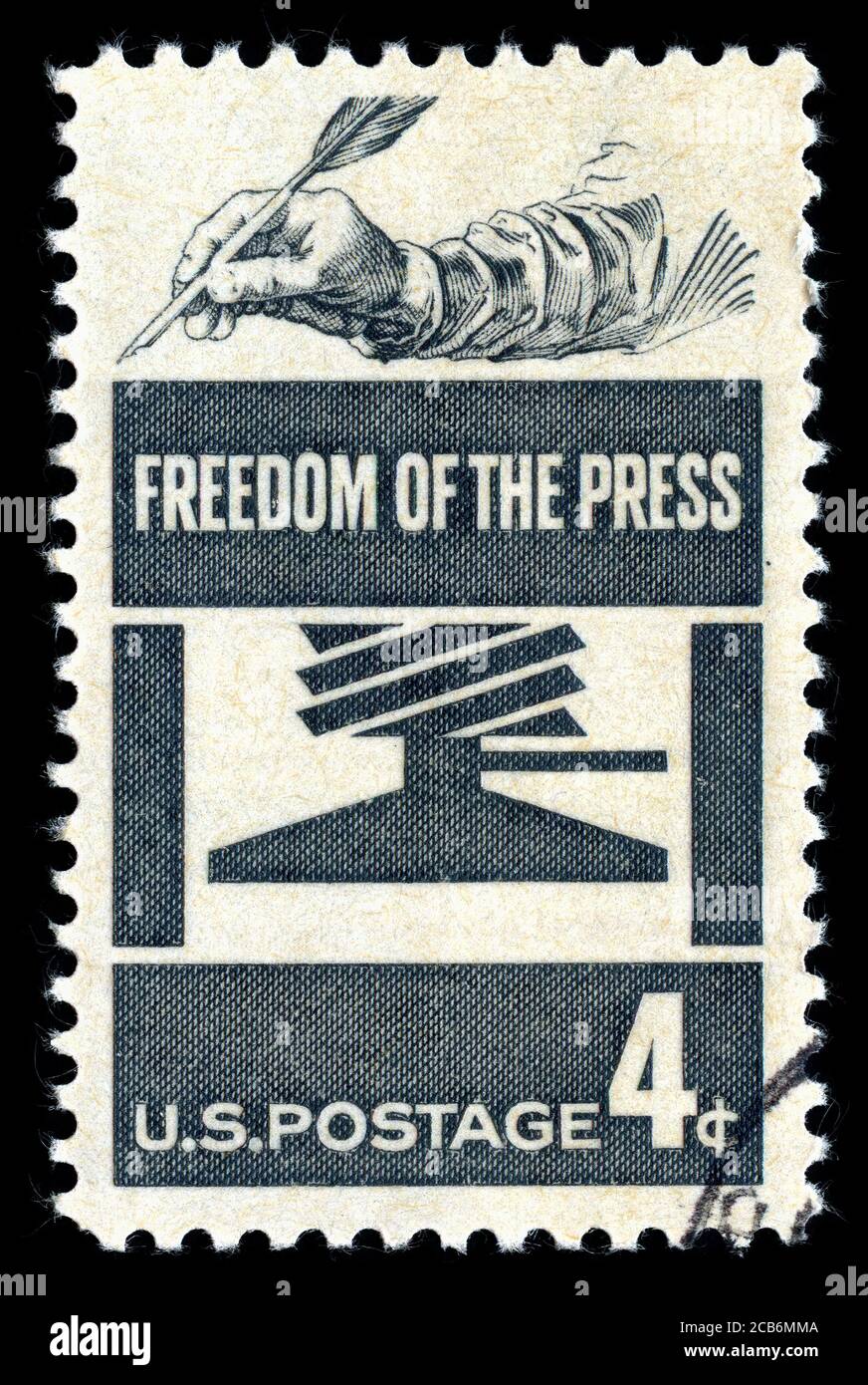 London, UK, Februar 19 2018 - Jahrgang 1958 USA abgesagt Briefmarke zeigt Freedom of the Press Briefmarke sammeln Stock Foto Stockfoto