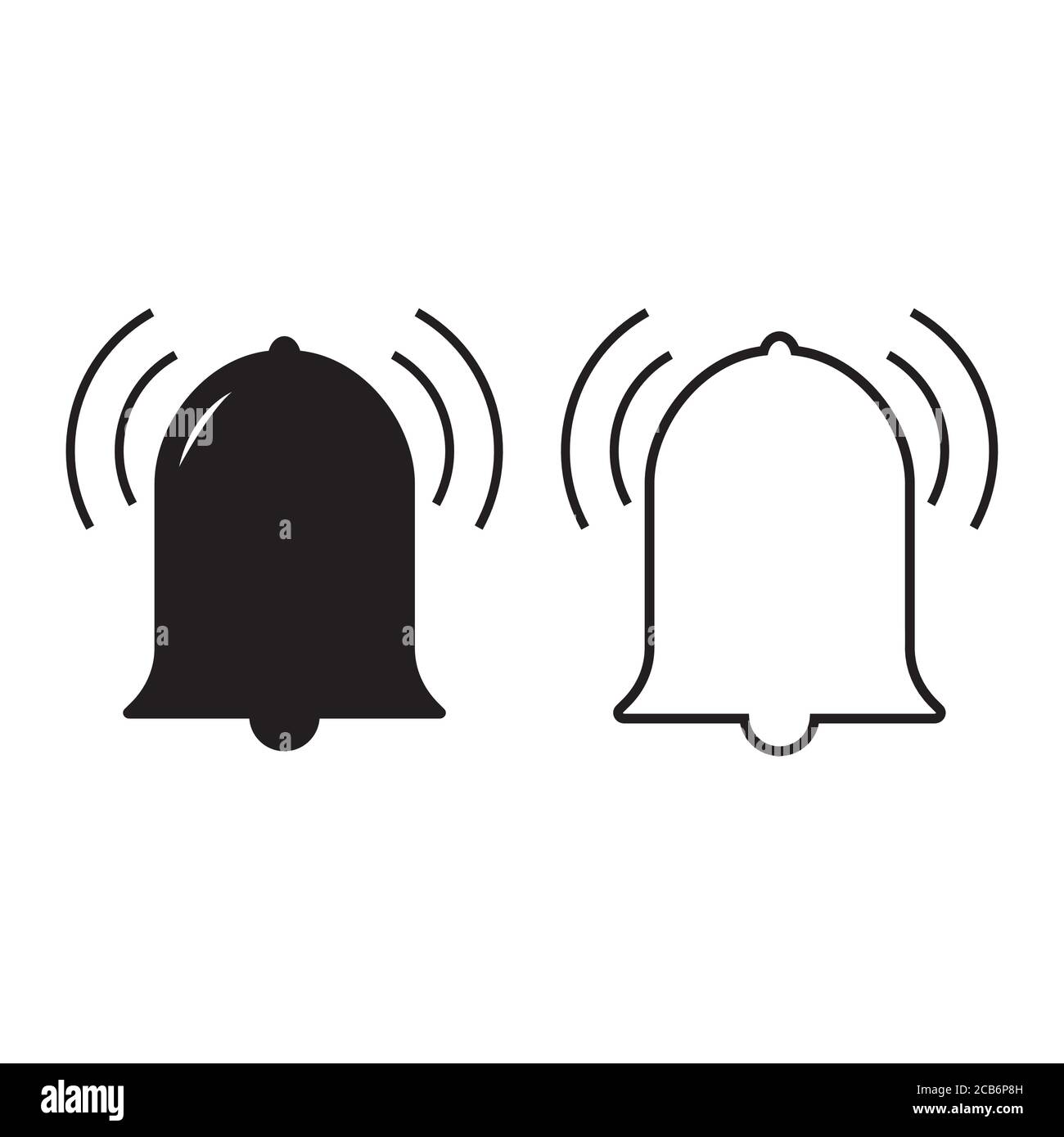 Benachrichtigung vibrierende Glocke Symbole in Umriss und gefüllt Stil Vektor zeichen Stock Vektor