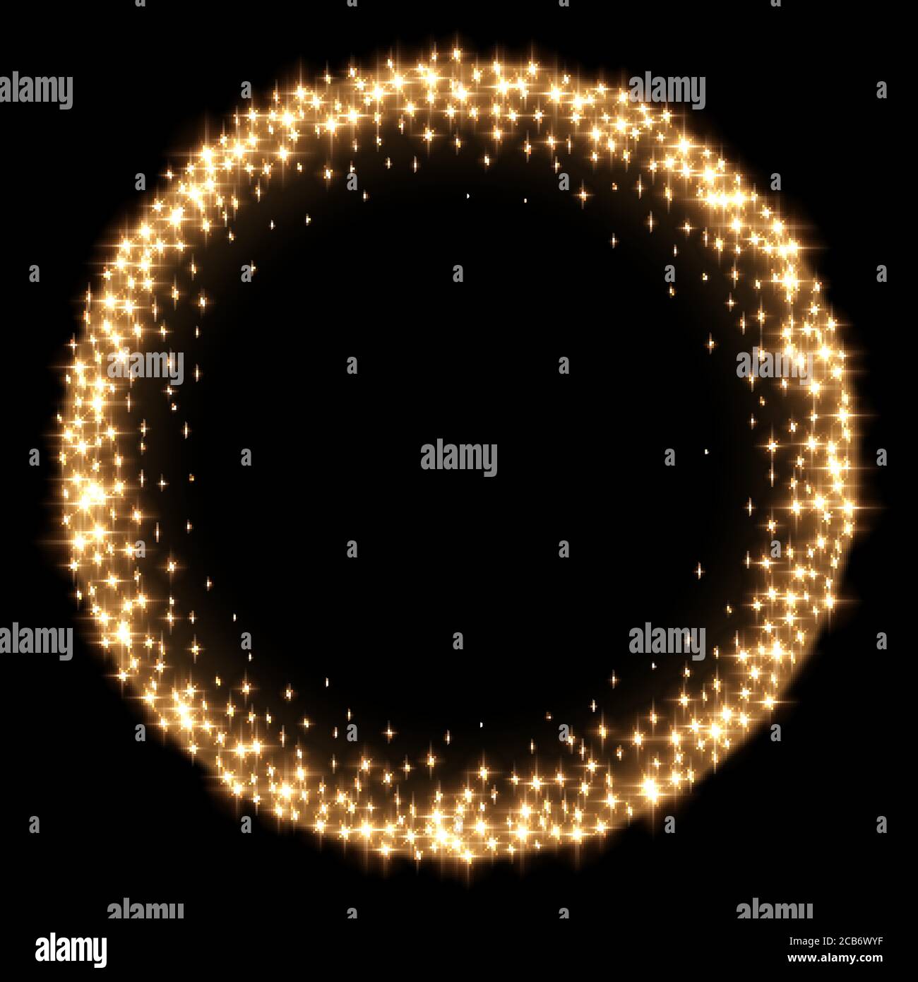 Goldener funkelnder Stern in Runde auf schwarzem Hintergrund Stock Vektor