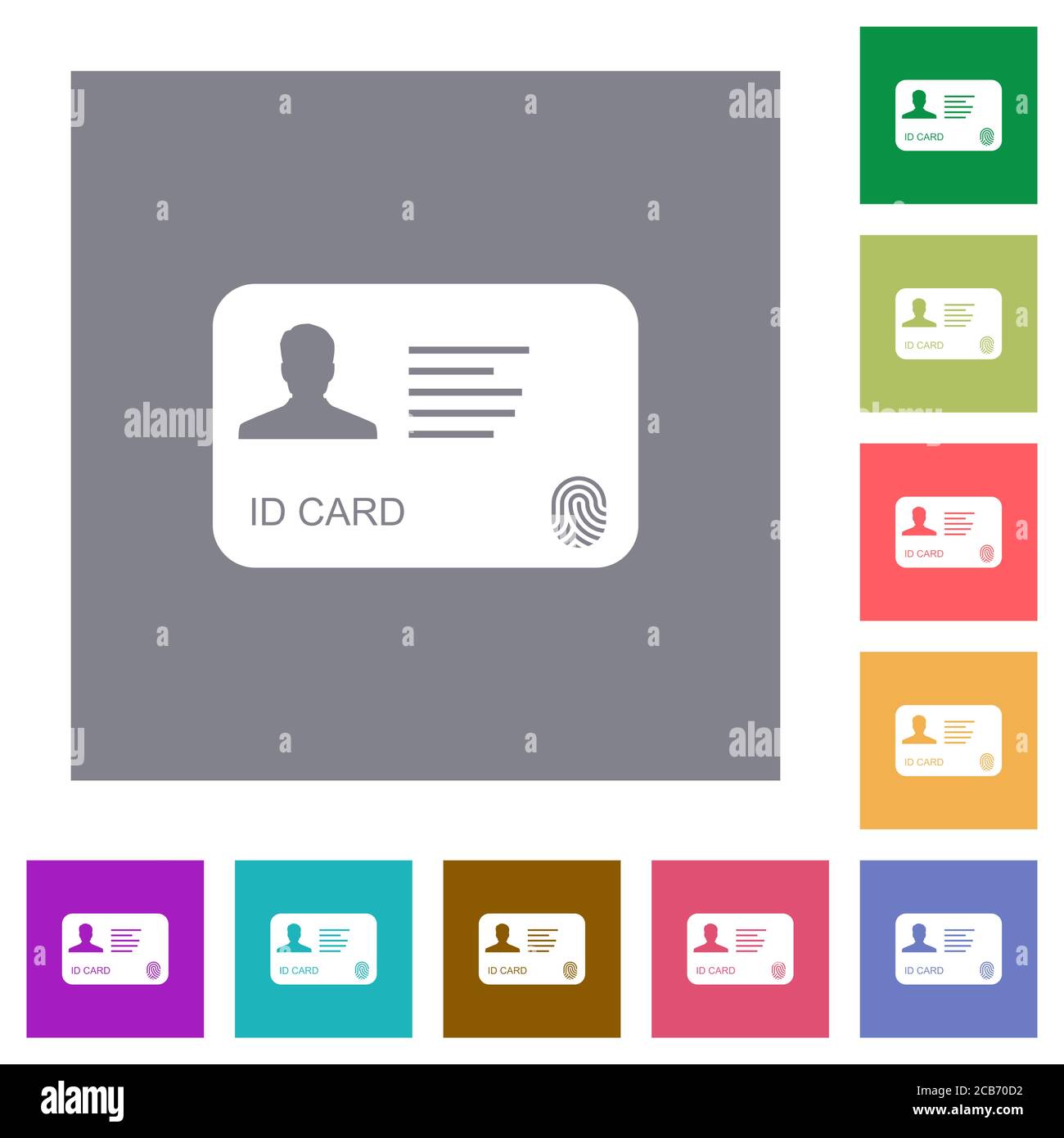 ID-Karte mit flachen Fingerabdruck-Symbolen auf einfachem farbigen Quadrat Hintergründe Stock Vektor