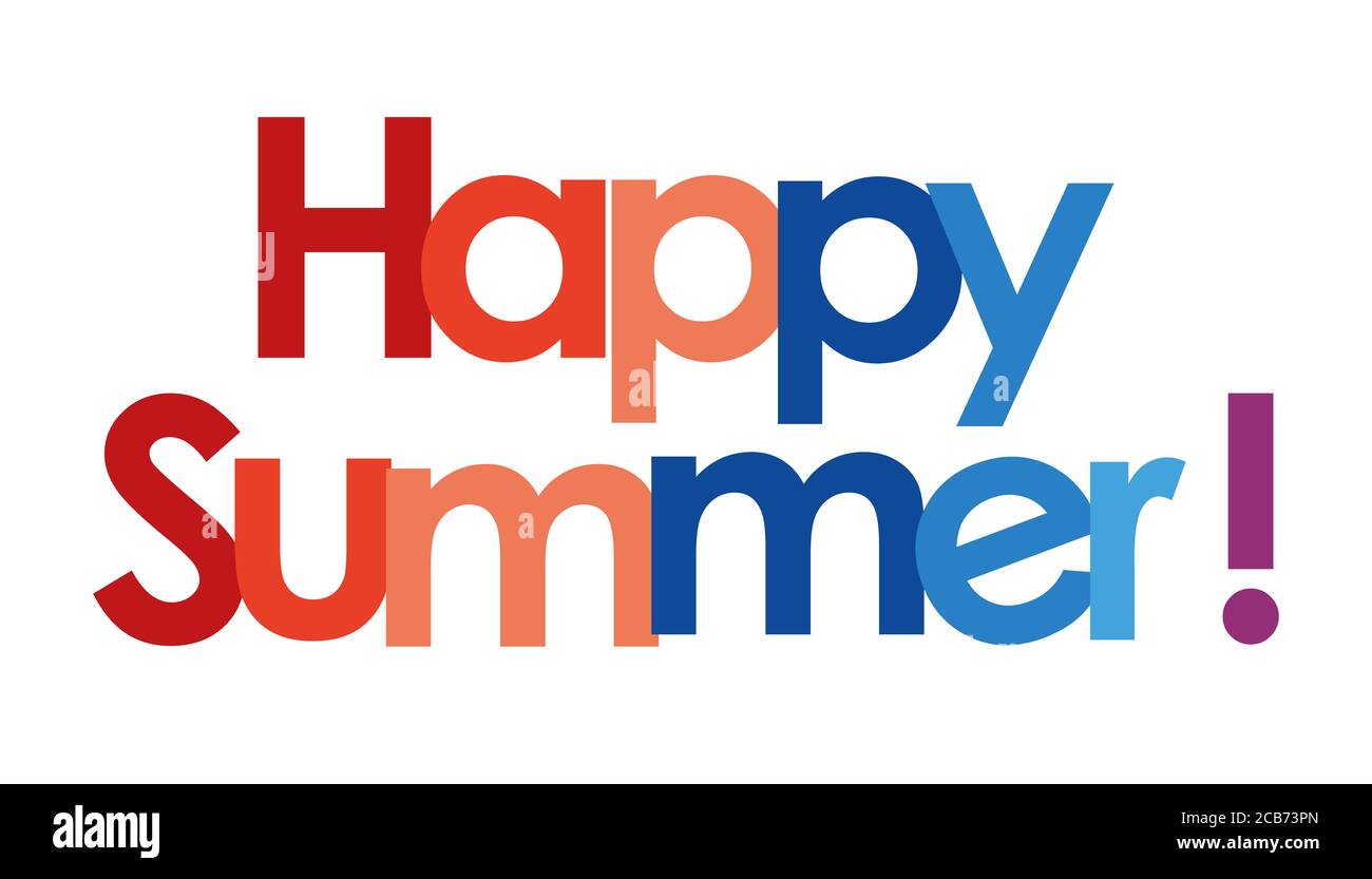 Happy Summer Text in weißem Hintergrund Stockfoto