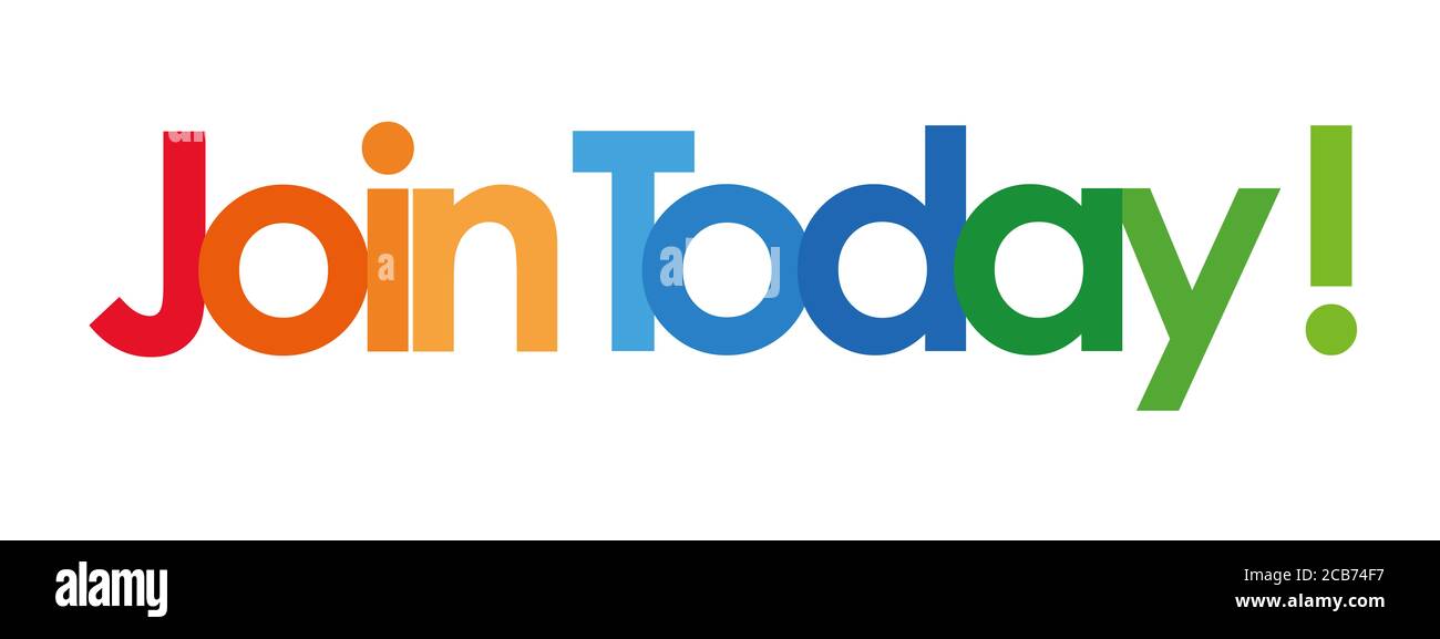 Heute beitreten Text in weißem Hintergrund Stockfoto