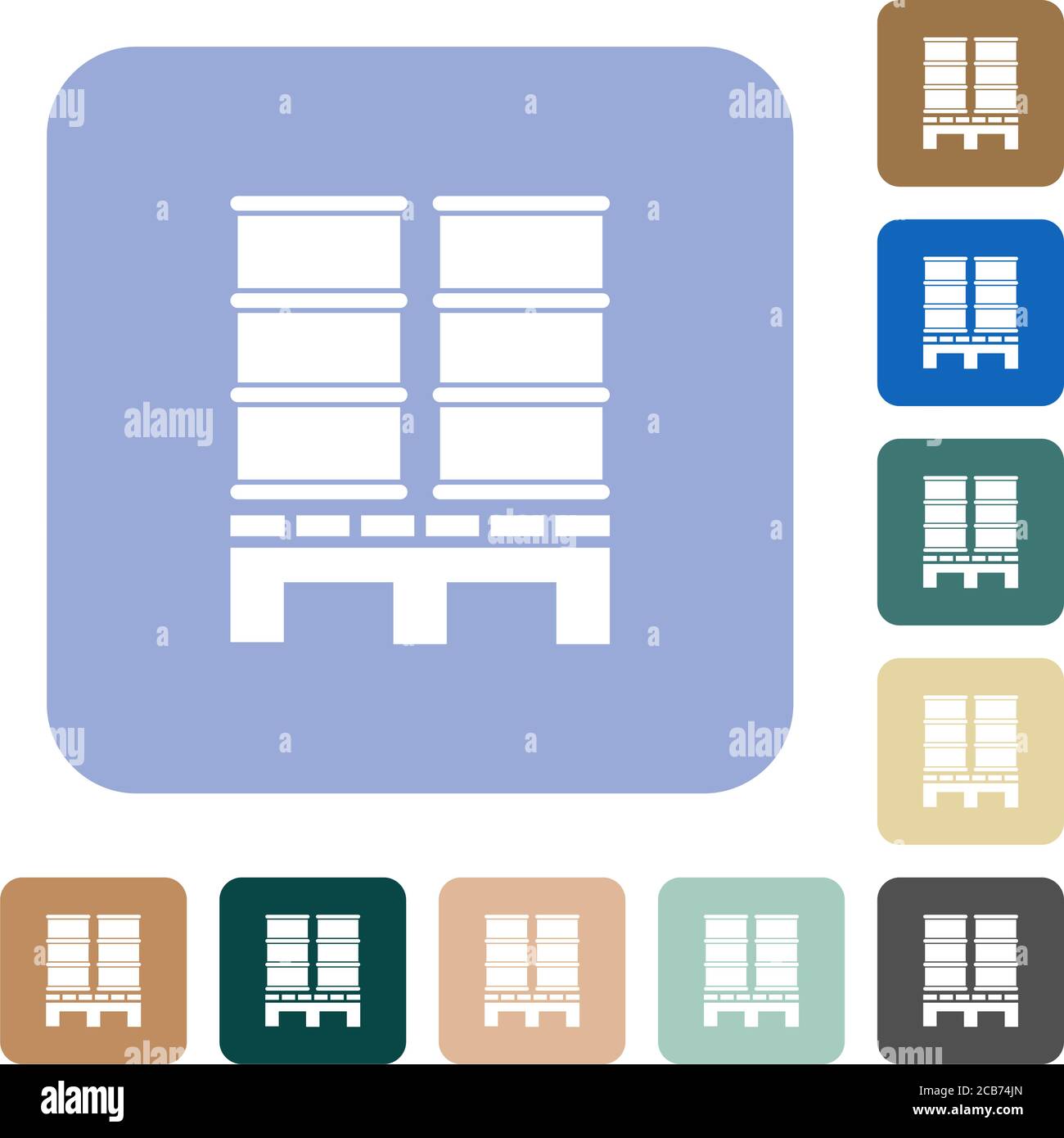 Palette mit Fässern weißen flachen Symbolen auf Farbe abgerundeten Quadrat Hintergründe Stock Vektor