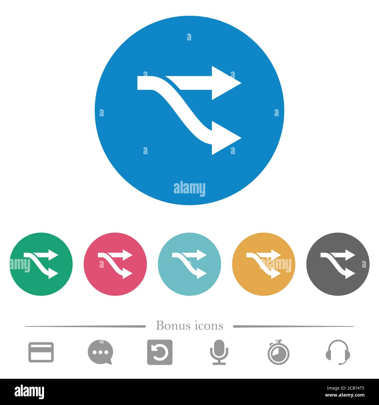 Gabel flache weiße Symbole auf runden farbigen Hintergründen. 6 Bonus-Symbole enthalten. Stock Vektor