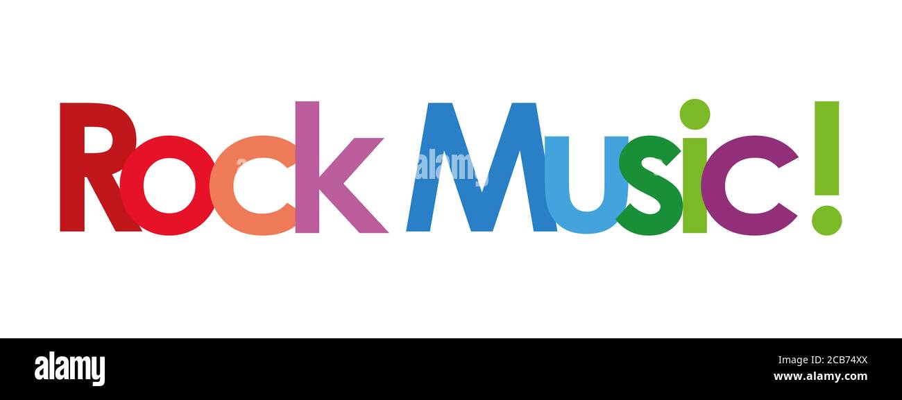 Rockmusik Text in weißem Hintergrund Stockfoto