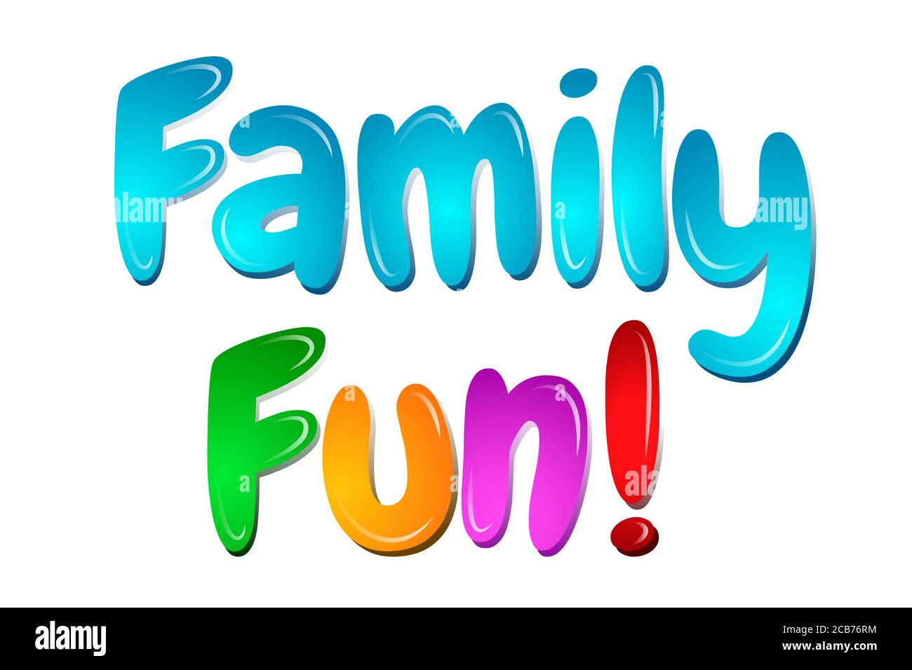 Familienspaß in Cartoon bunte Buchstaben Banner für Kinder Stockfoto