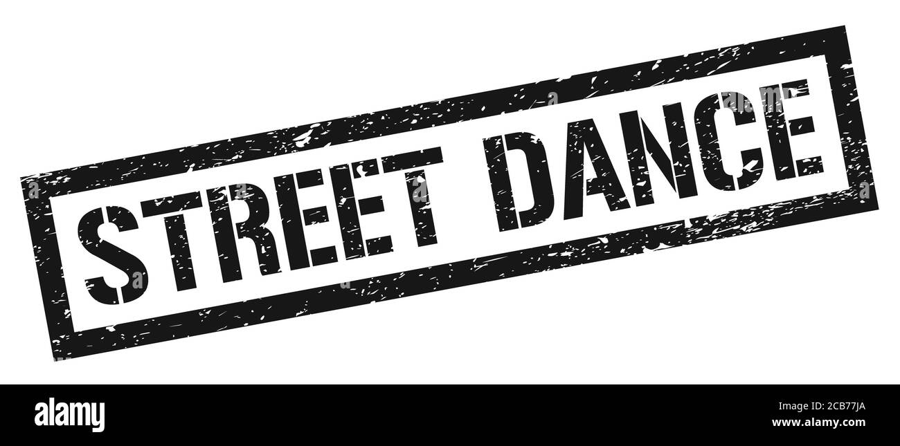 STREET DANCE schwarz grungy Rechteck Stempel Zeichen. Stockfoto