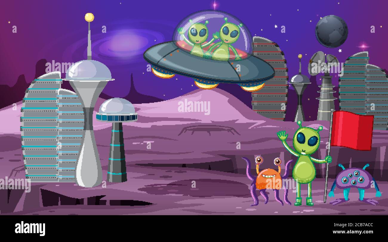 Alien im Raum Szene Abbildung Stock Vektor