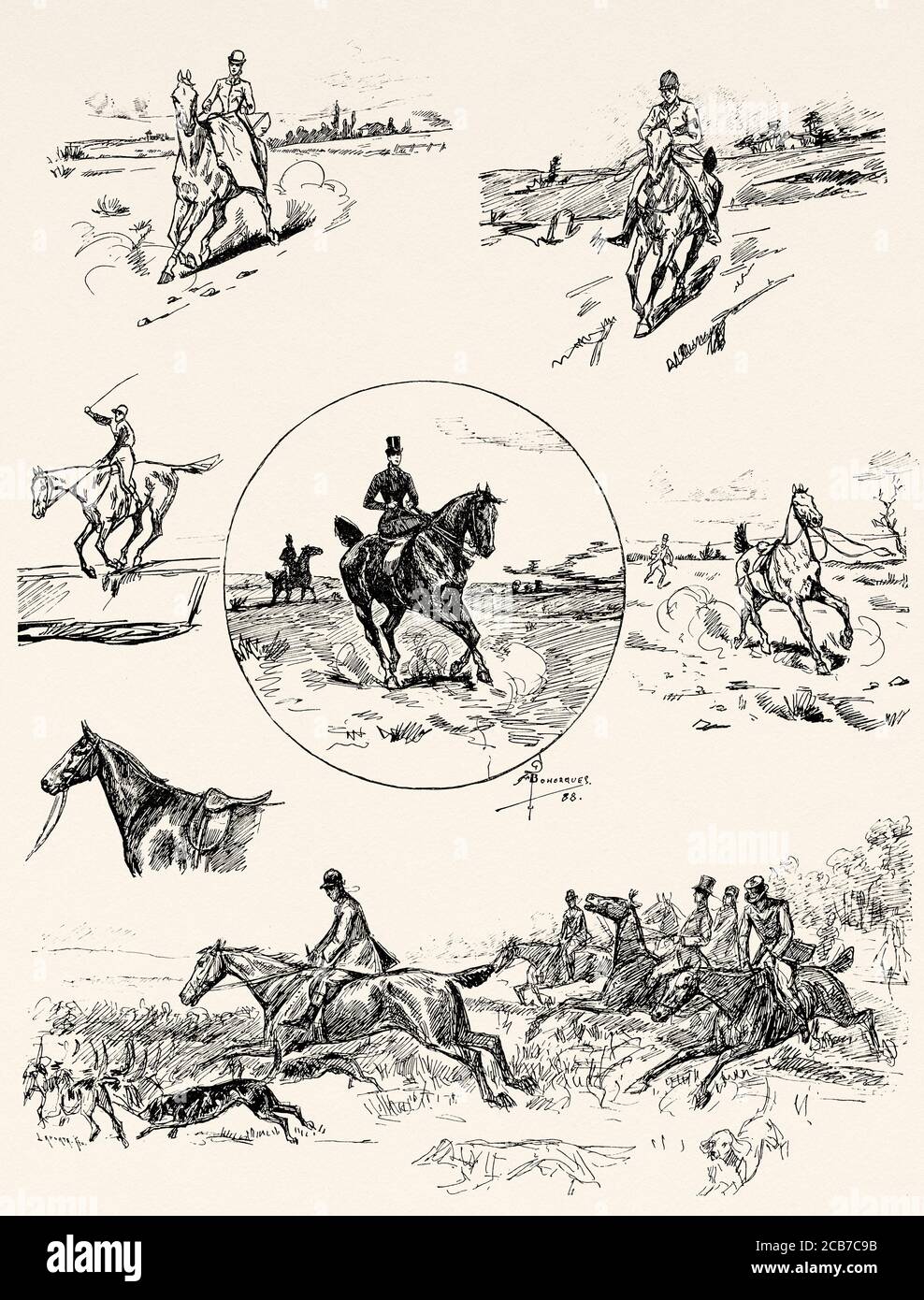 Pferdesport im 19. Jahrhundert. Alte XIX Jahrhundert gravierte Illustration von La Ilustracion Española y Americana 1894 Stockfoto