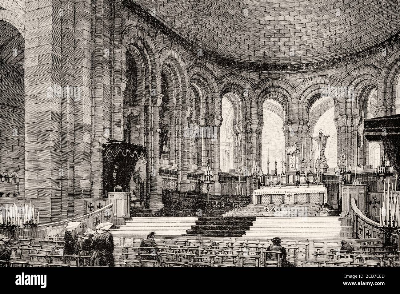 Im Inneren der Basilika Sacre Coeur, Montmartre. Paris, Frankreich. Alte XIX Jahrhundert gravierte Illustration von La Ilustracion Española y Americana 1894 Stockfoto