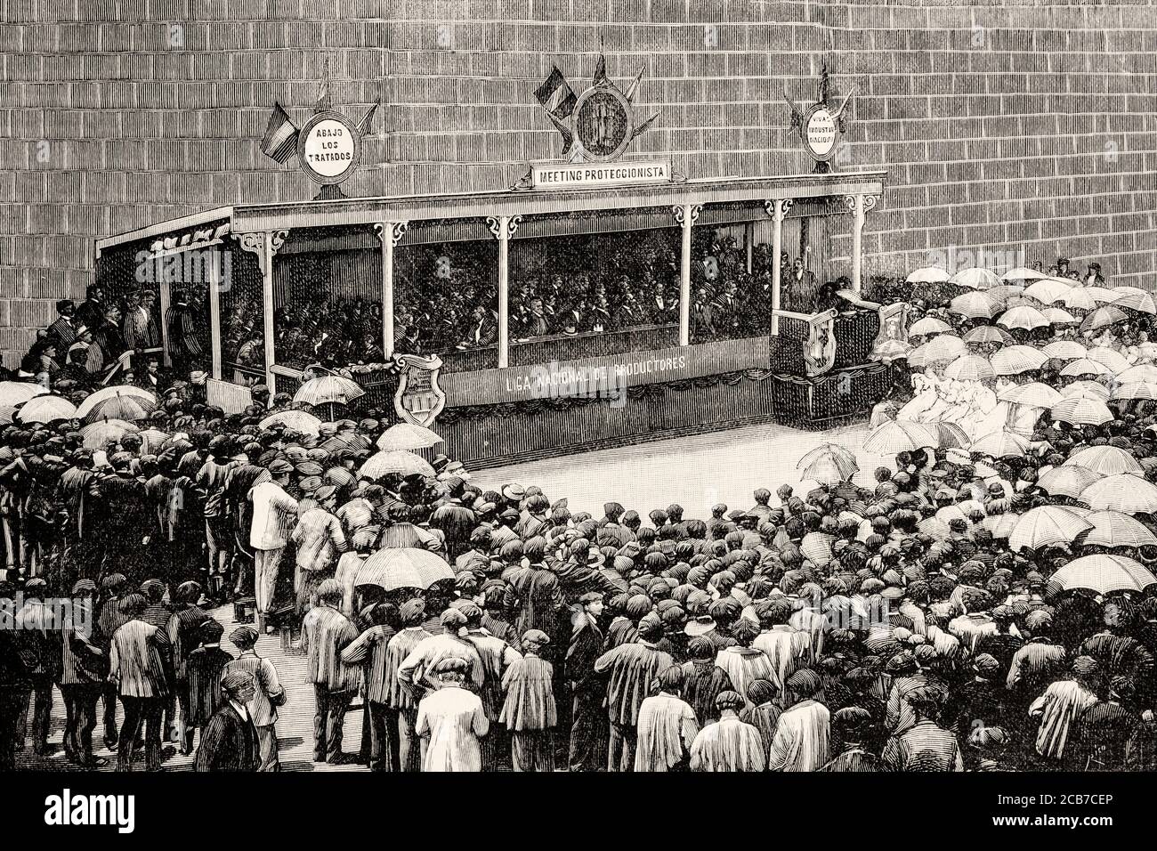 Protest Gegen Handelsabkommen. Fand am 9. Dezember 1893 in Bilbao, Spanien, statt. Alte XIX Jahrhundert gravierte Illustration von La Ilustracion Española y Americana 1894 Stockfoto