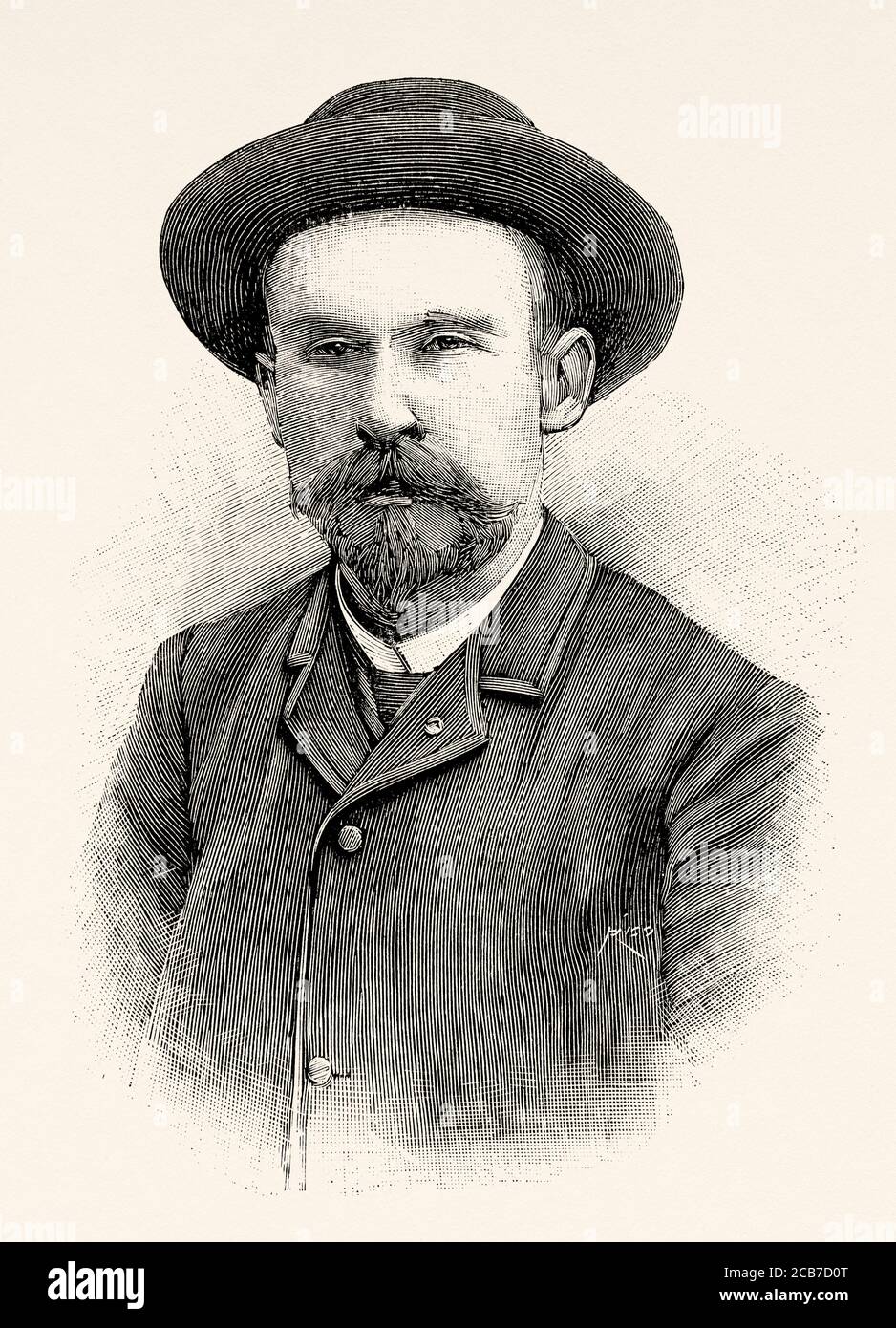 Porträt von Pierre Paul Emile Roux (1853-1933) französischer Bakteriologe, Assistent von Louis Pasteur. 1894 entdeckte Yersin die ungiftige Behandlung von Diptheria. Frankreich. Alte XIX Jahrhundert gravierte Illustration von La Ilustracion Española y Americana 1894 Stockfoto