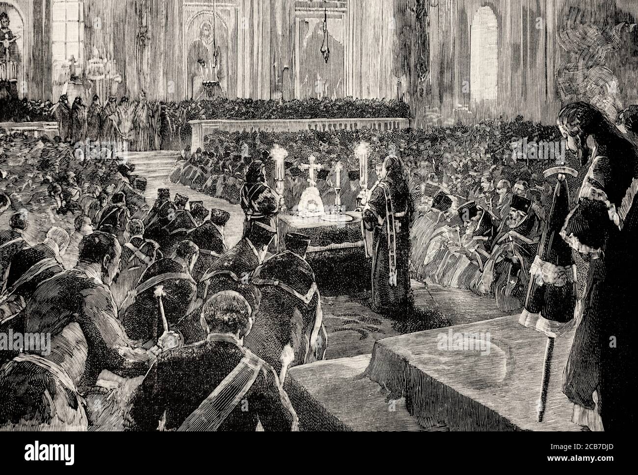 Messe zu Ehren des Todes von Zar Alexander III (1845-1894) Sankt Petersburg, Russland. Alte XIX Jahrhundert gravierte Illustration von La Ilustracion Española y Americana 1894 Stockfoto