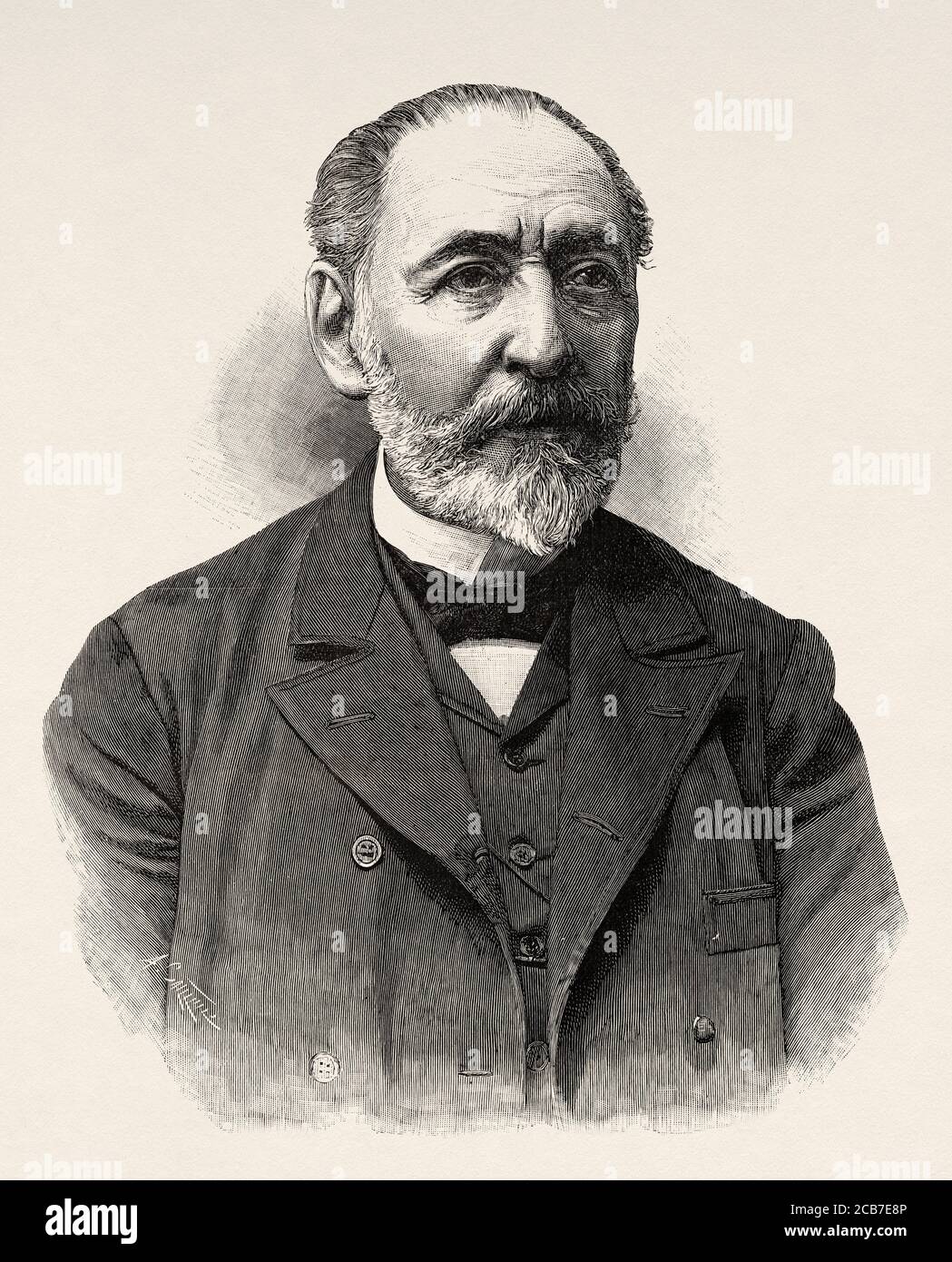 Porträt von Francisco Asenjo Barbieri (Madrid 1823 - 1894) Spanischer Komponist der beliebten spanischen zarzuela, Spanien. Alte XIX Jahrhundert gravierte Illustration von La Ilustracion Española y Americana 1894 Stockfoto