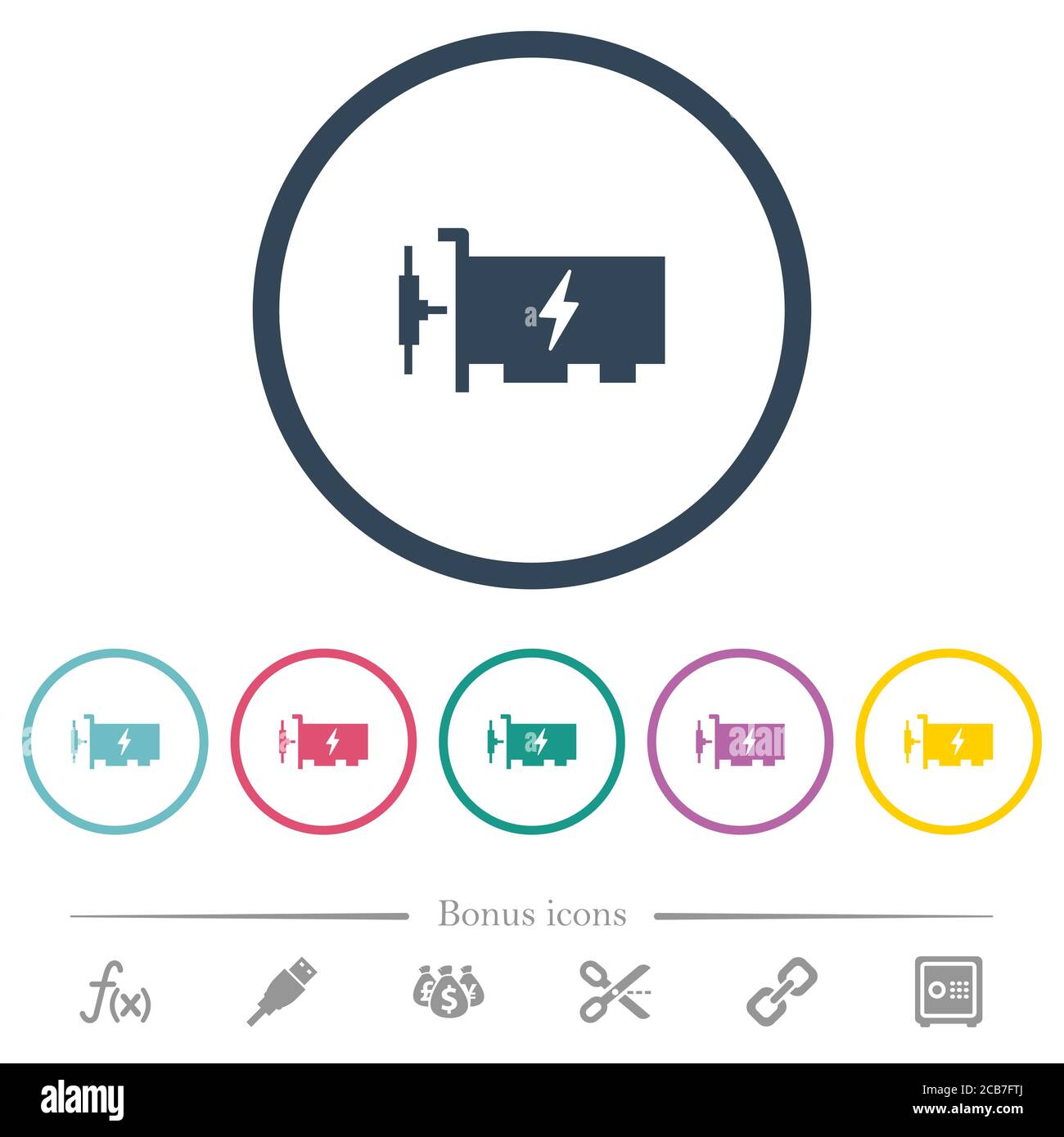 Flache Farbsymbole des fast ethernet-Netzwerk-Controllers in runden Umrissen. 6 Bonus-Symbole enthalten. Stock Vektor