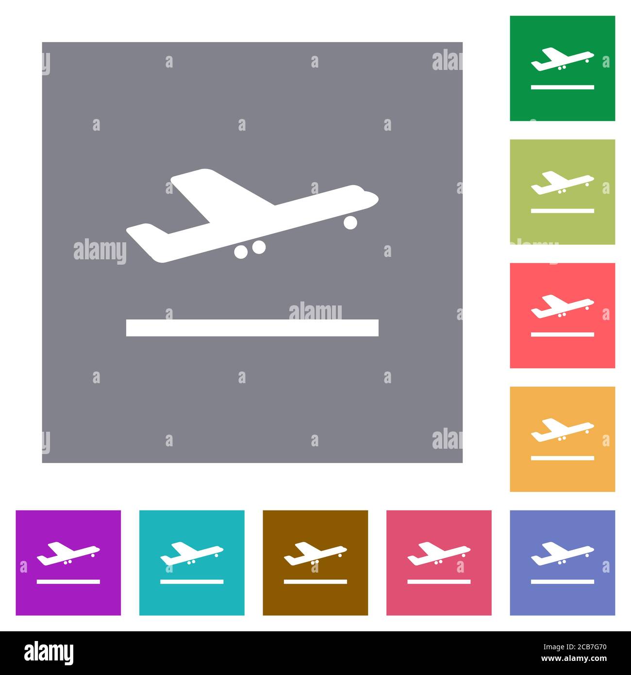 Flugzeug abheben flache Symbole auf einfache Farbe Quadrat Hintergründe Stock Vektor