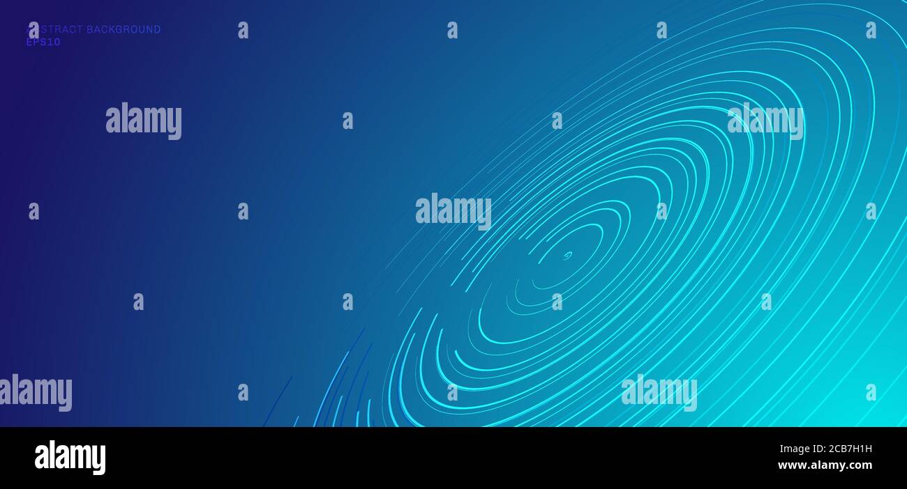 Abstrakte Technologie Konzept verzerrte Kreise Muster kreisförmige Spirallinien, Stern-Trails auf blauem Hintergrund mit Platz für Ihren Text. Vektorgrafik Stock Vektor