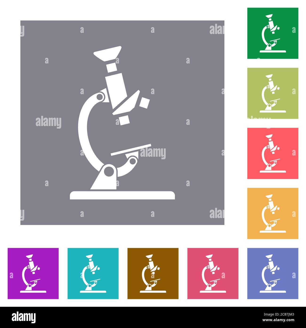 Mikroskop flache Symbole auf einfachen farbigen quadratischen Hintergründen Stock Vektor