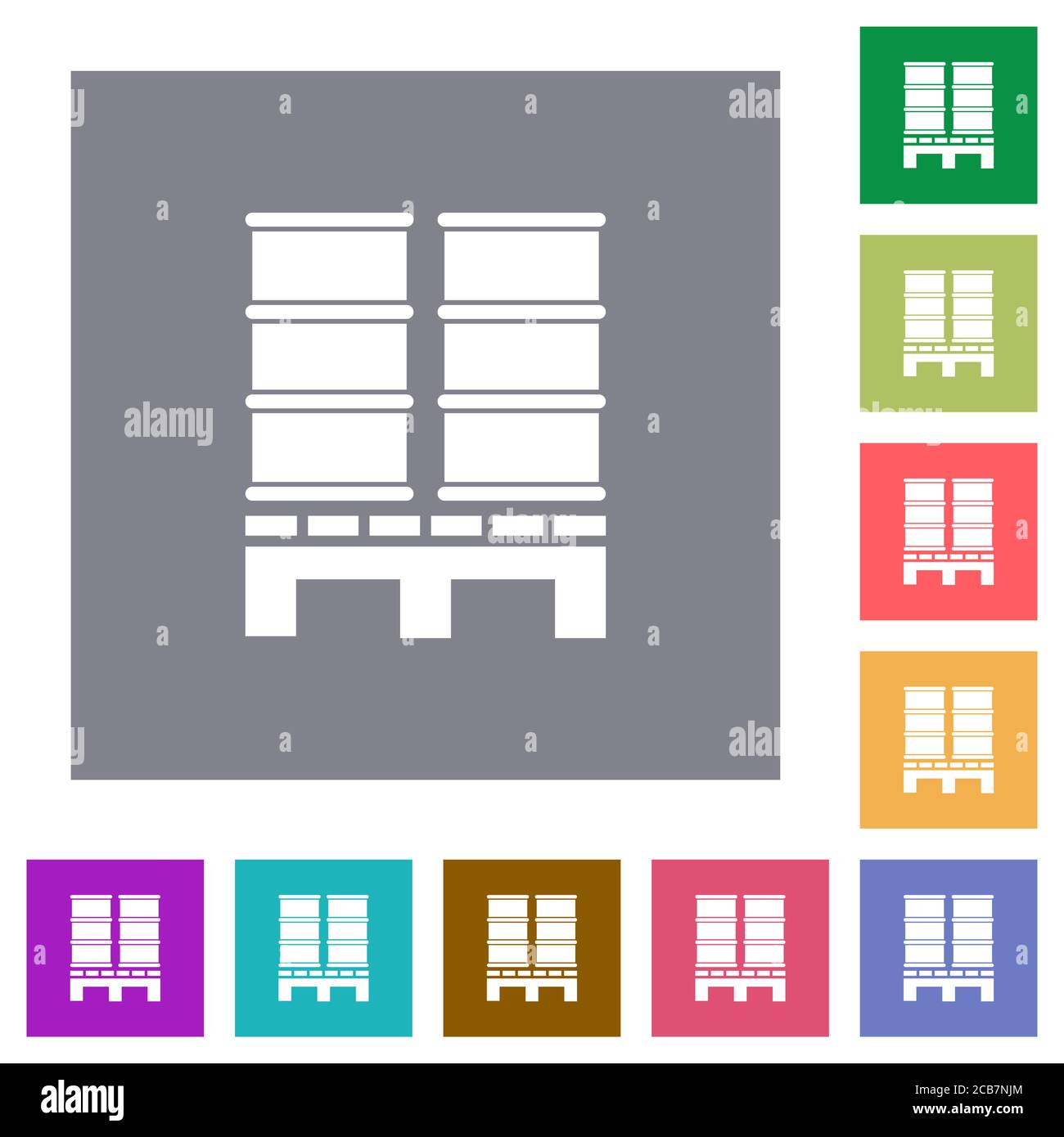 Palette mit Fässern flache Symbole auf einfachen farbigen quadratischen Hintergründen Stock Vektor