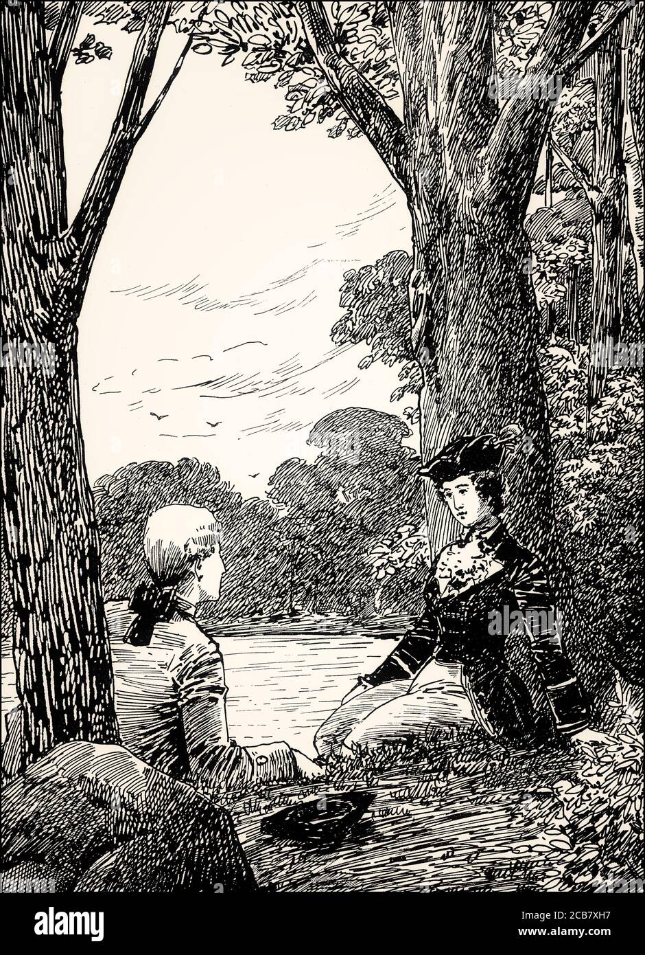 Therese und Wilhelm, Szene aus dem Roman Wilhelm Meisters Lehre, Wilhelm Meister Lehrjahre, von Johann Wolfgang von Goethe Stockfoto