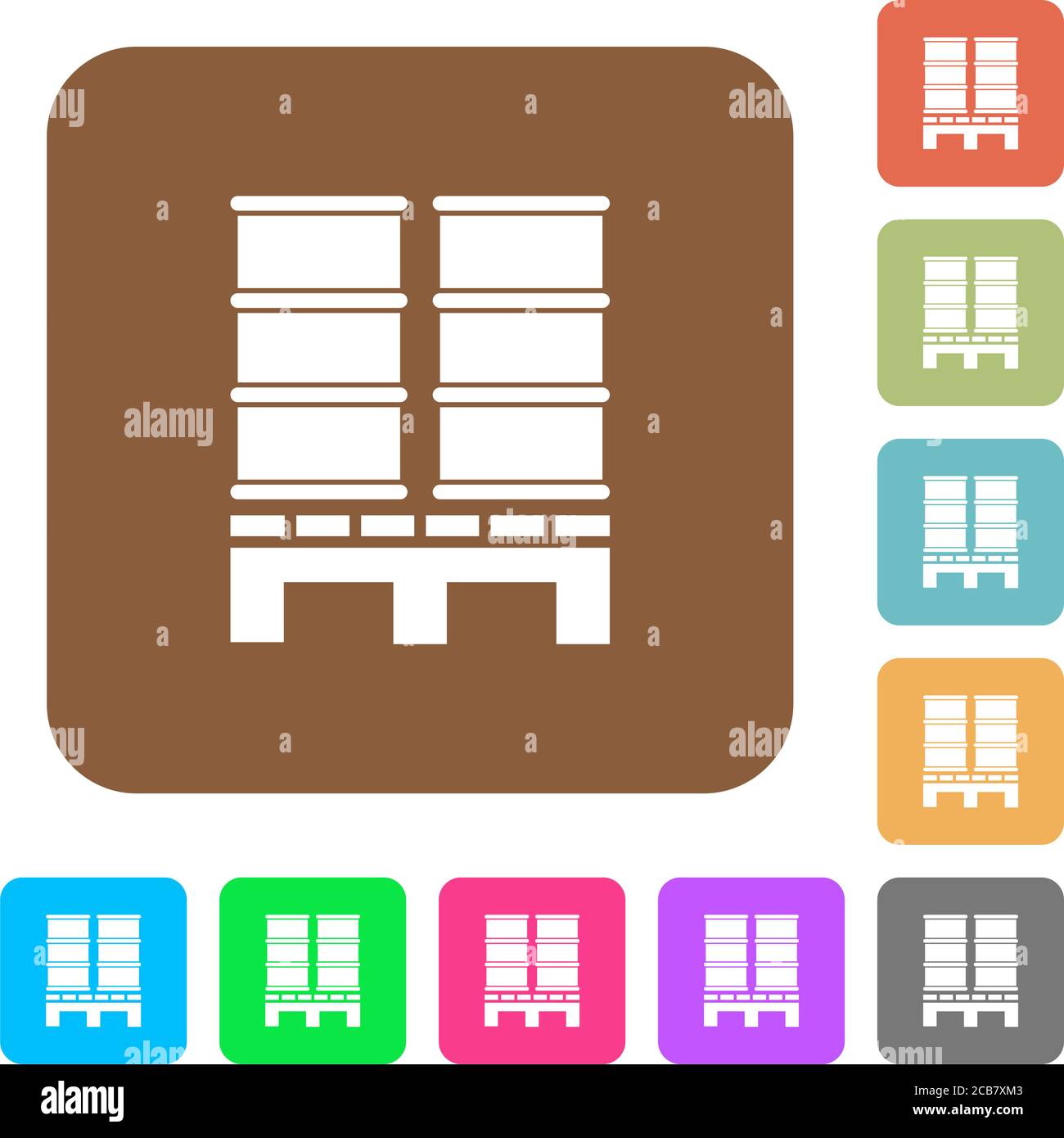 Palette mit Fässern flache Symbole auf abgerundeten quadratischen lebendige Farbhintergründe. Stock Vektor