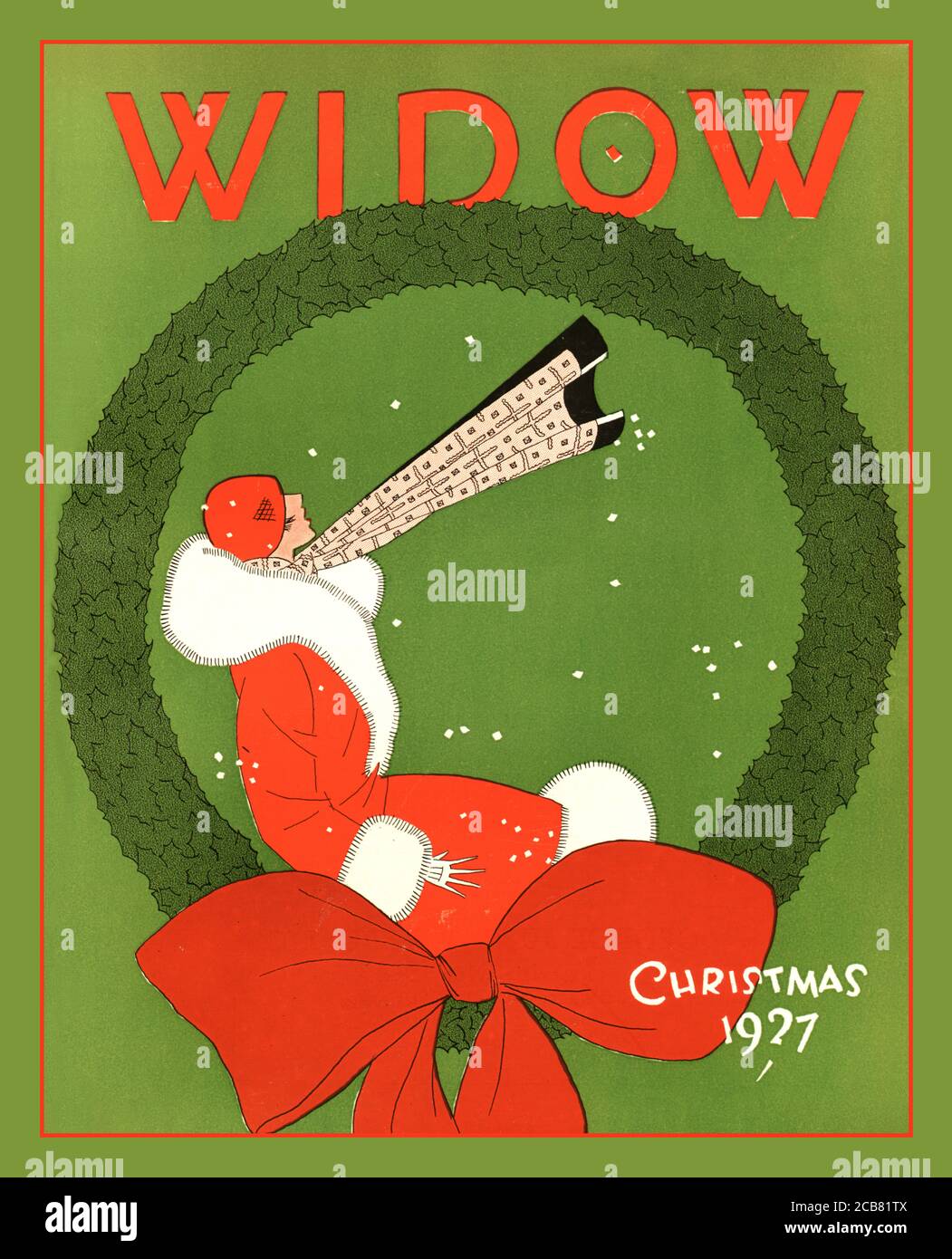 Vintage Christmas Cover The Widow 1927 Christmas Cover The Widow’s Name stammt von der College Witwe, einem Spitznamen der Cornell University für eine attraktive, nicht verfügbare Studentin Stockfoto