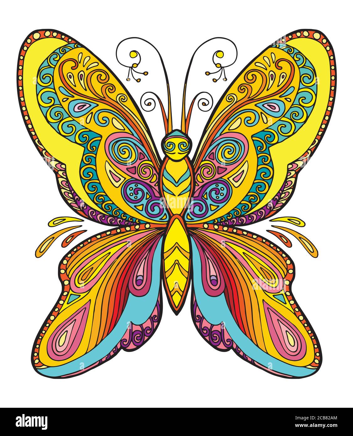 Bunte Zierpflanzen Fantasie Schmetterling. Vektor dekorative abstrakte Vektor Kontur Illustration isoliert auf weißem Hintergrund. Abbildung für adu Stock Vektor