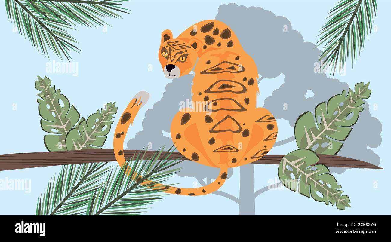 Wild Leopard Tier im Dschungel Szene Vektor Illustration Design Stock Vektor