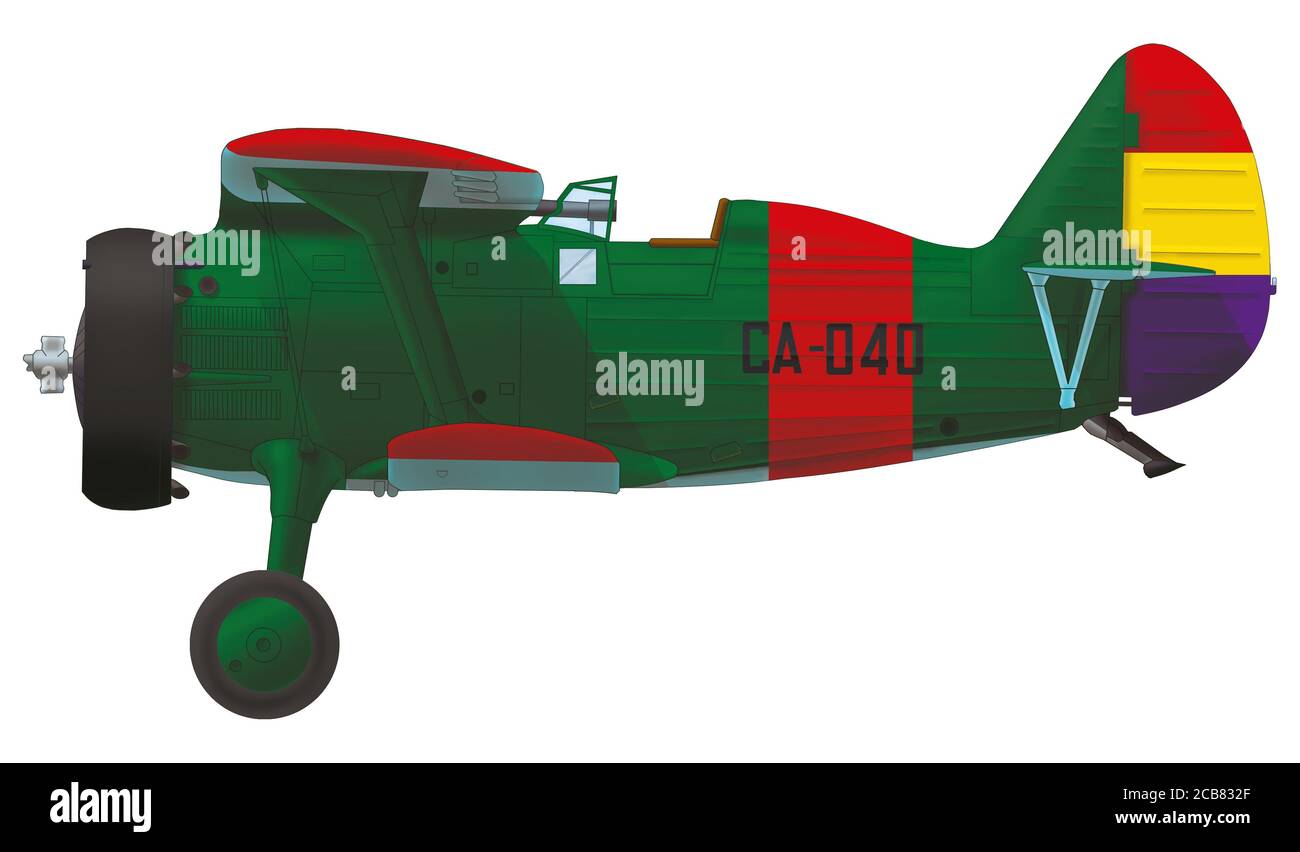 Polikarpov I-15 (CA-040) des 1. Fluges der 26. Gruppe der spanischen republikanischen Luftwaffe, Januar 1939 Stockfoto