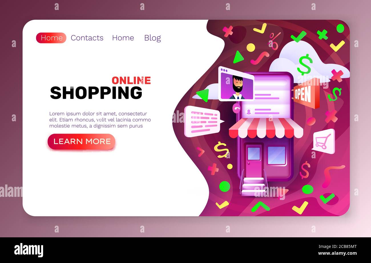 Shopping Online-Banner, Internet-Marketing-Shop, Smartphone-Home-App. Vektorgrafik Stock Vektor