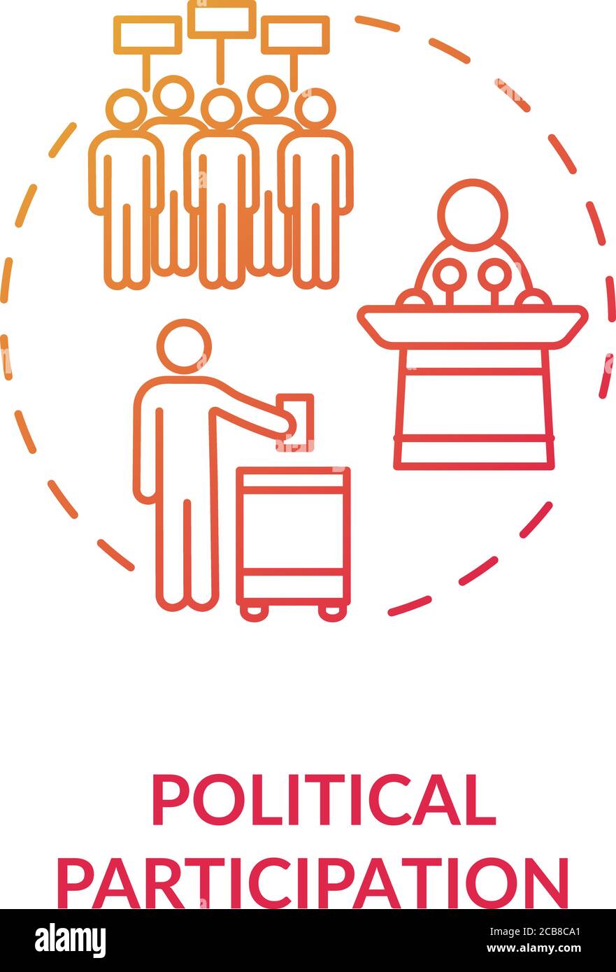 Politische Partizipation Konzept Symbol. Politische Beteiligung Idee dünne Linie Illustration. Aktivisten. Friedliche Proteste. Menschenrechte. Höflichkeiten. Vektor ist Stock Vektor