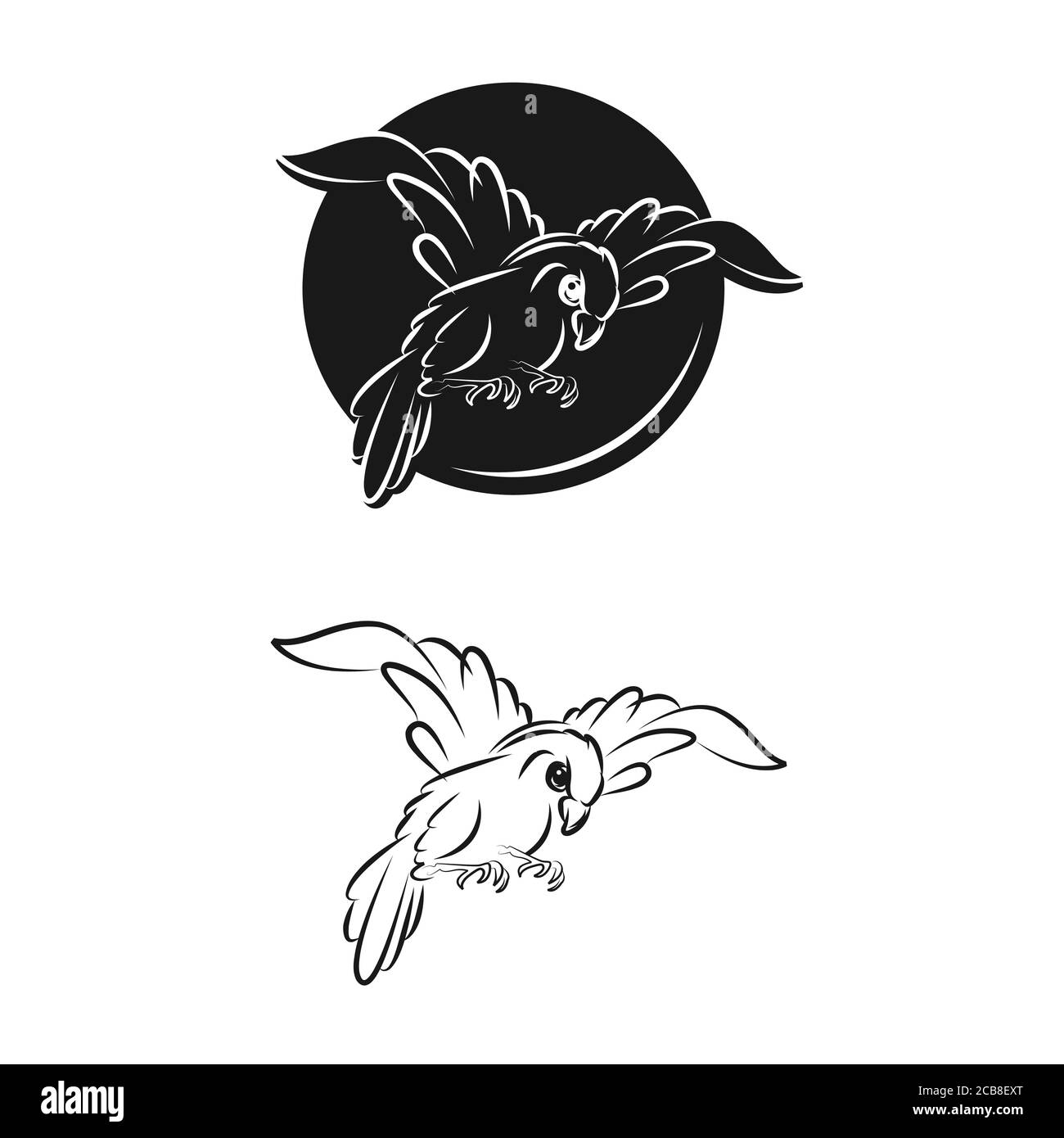 Vogel Vektor-Logo abstrakte Grafik aus Linie und modern mit Blatt. Vektor isolierte Satz von fliegenden Vögeln mit ausgebreiteten flatternden Flügeln. Stock Vektor