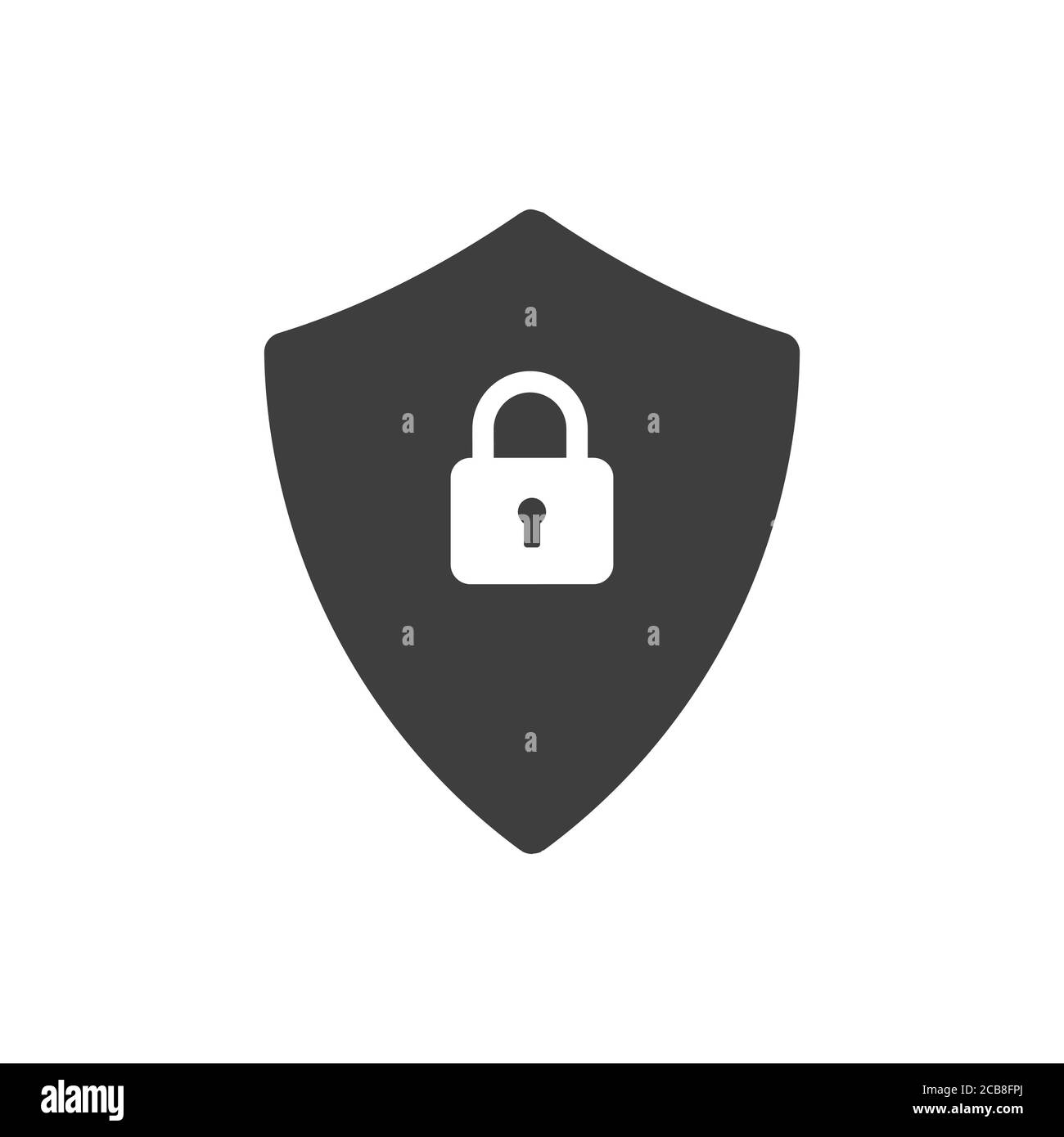 Abstraktes Sicherheitsvektorsymbol auf schwarzem Hintergrund isoliert. Schild-Symbol. Schlosssymbol. Stock Vektor