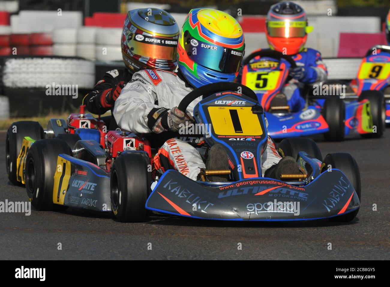 Williams F1-Pilot George Russell in seiner frühen Cadet Karting-Karriere. Stockfoto