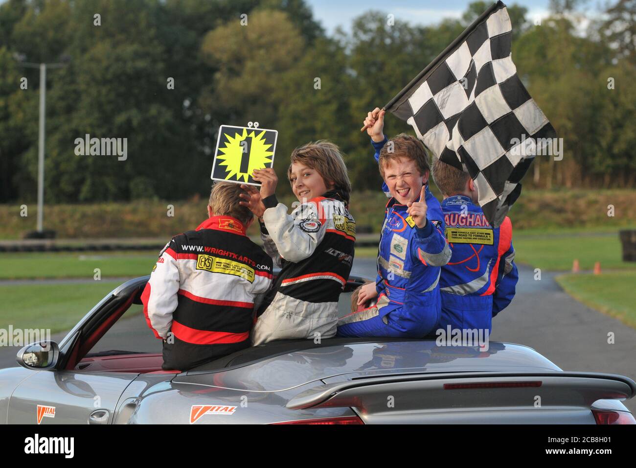 Williams F1-Pilot George Russell in seiner frühen Cadet Karting-Karriere. Stockfoto