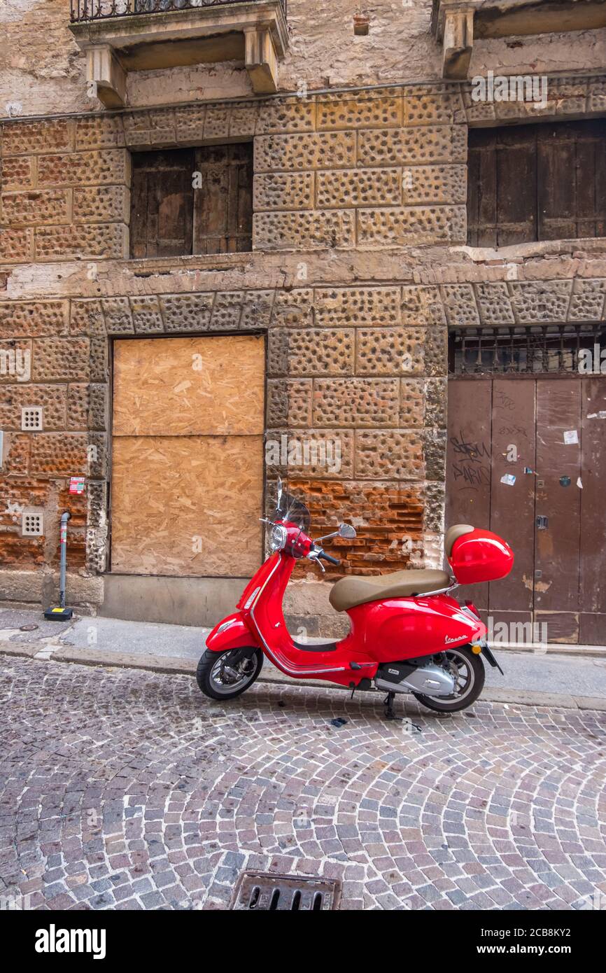 Vicenza, Italien - 12. August 2019: Blick auf die Straße des historischen Stadtzentrums von Vicenza, Italien Stockfoto