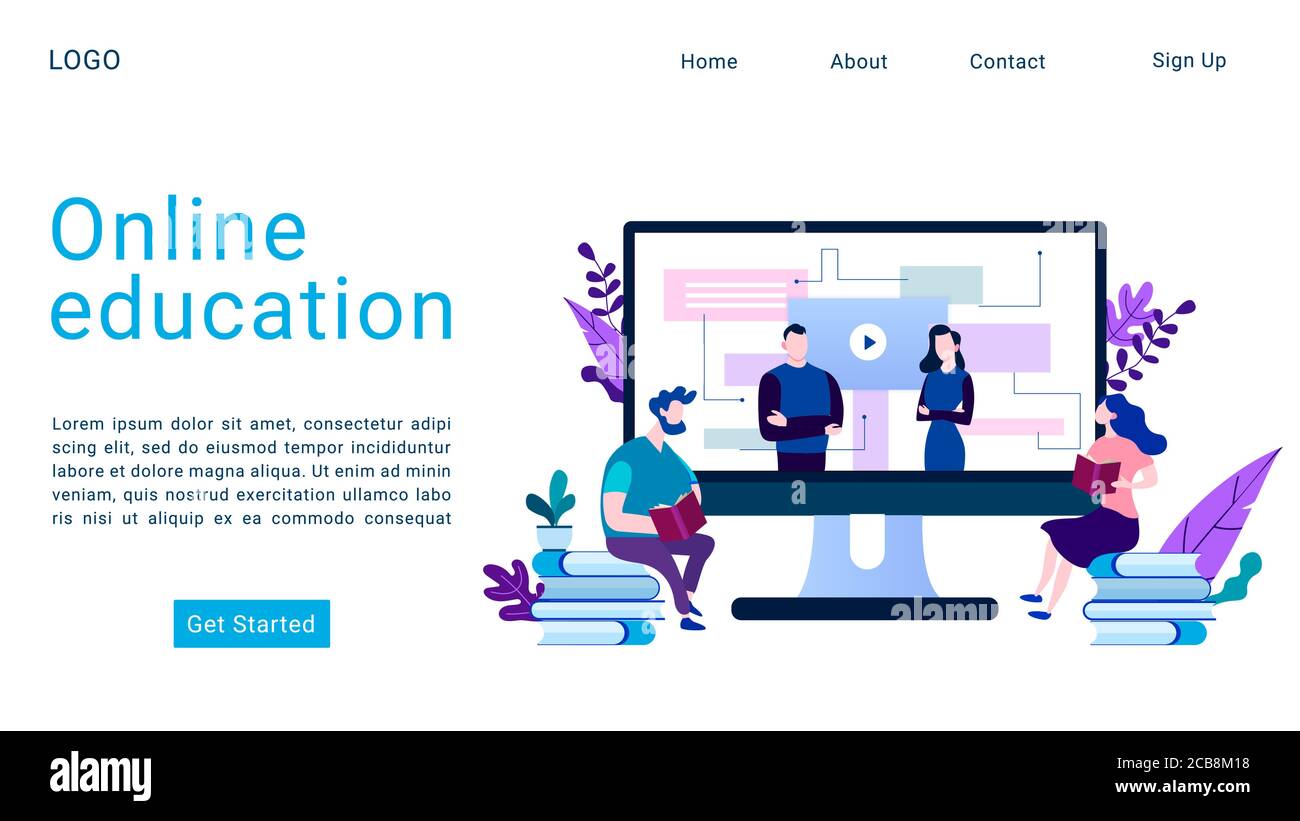 Online-Bildung Landing Page isometrische Vektor-Vorlage. E-Learning, Video-Tutorial. Webinar, Vortrag 3d-Konzeptdarstellung. Online-Kurse, Kurse und interaktive Schulungen Website Homepage Layout Stock Vektor