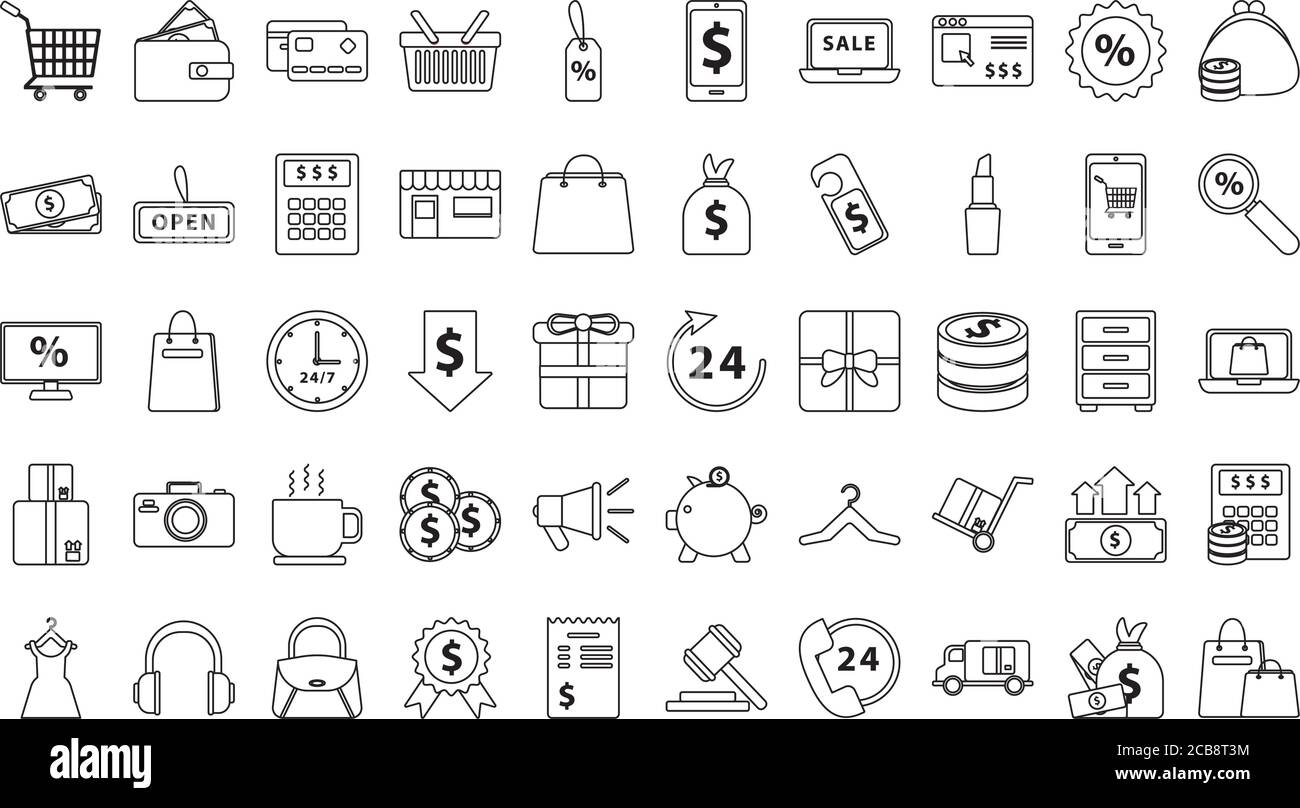 Bundle von fünfzig Shopping-Set Sammlung Icons Vektor Illustration Design Stock Vektor