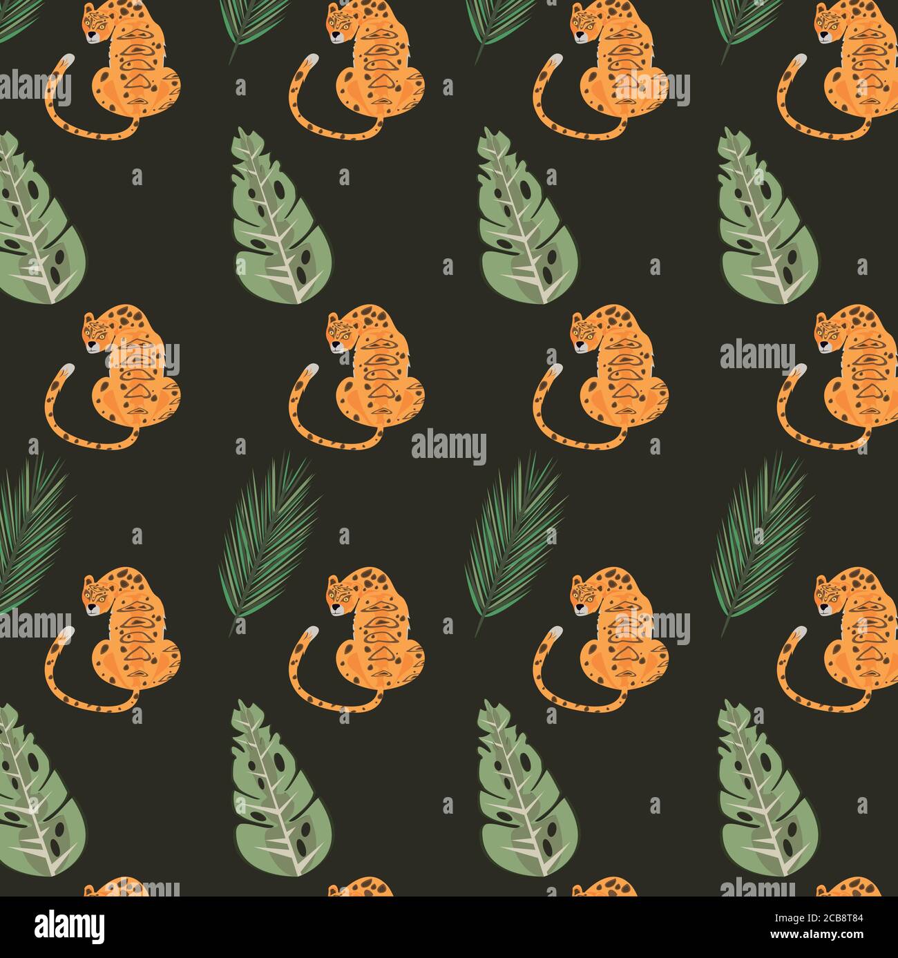 Leoparden und Blätter Pflanzen Muster Hintergrund Vektor Illustration Design Stock Vektor