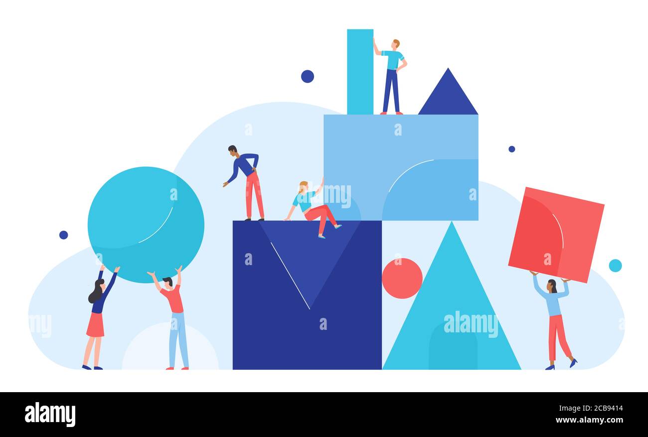 Teamwork Konzept Vektor Illustration. Cartoon winzige Menschen Team arbeiten zusammen, Brainstorming auf Business-Problem-Aufgabe, Partner-Charaktere verbinden Zahlen. Geschäftsidee, Partnerschaft isoliert auf Weiß Stock Vektor