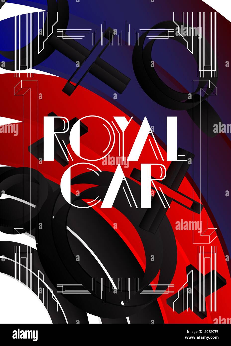 Art Deco Royal Car Text. Dekorative Grußkarte, Schild mit Vintage-Buchstaben. Stock Vektor