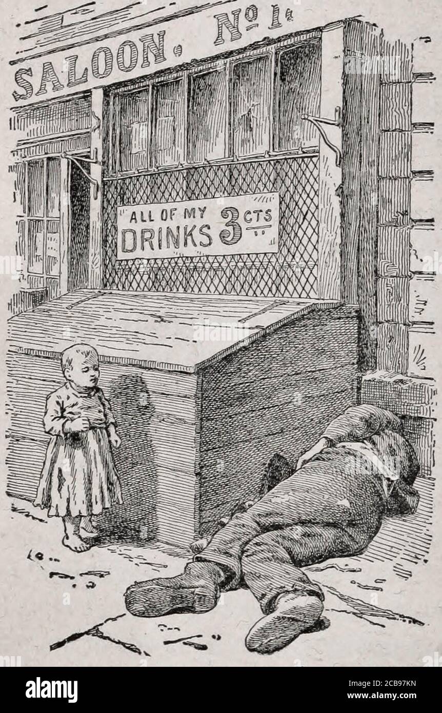Alle meine Getränke 3 Cent - eine alltägliche Szene in der Nähe der Water Street Mission in New York City, um 1890 Stockfoto