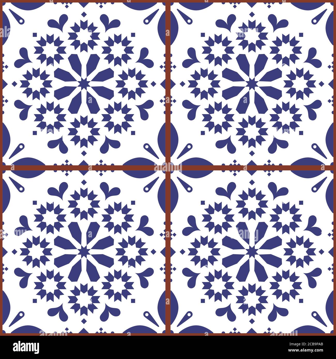 Marokkanische oder türkische Fliesen nahtlose Vektor-Design, weiß und indigoblau repetitive geometrische Muster Stock Vektor