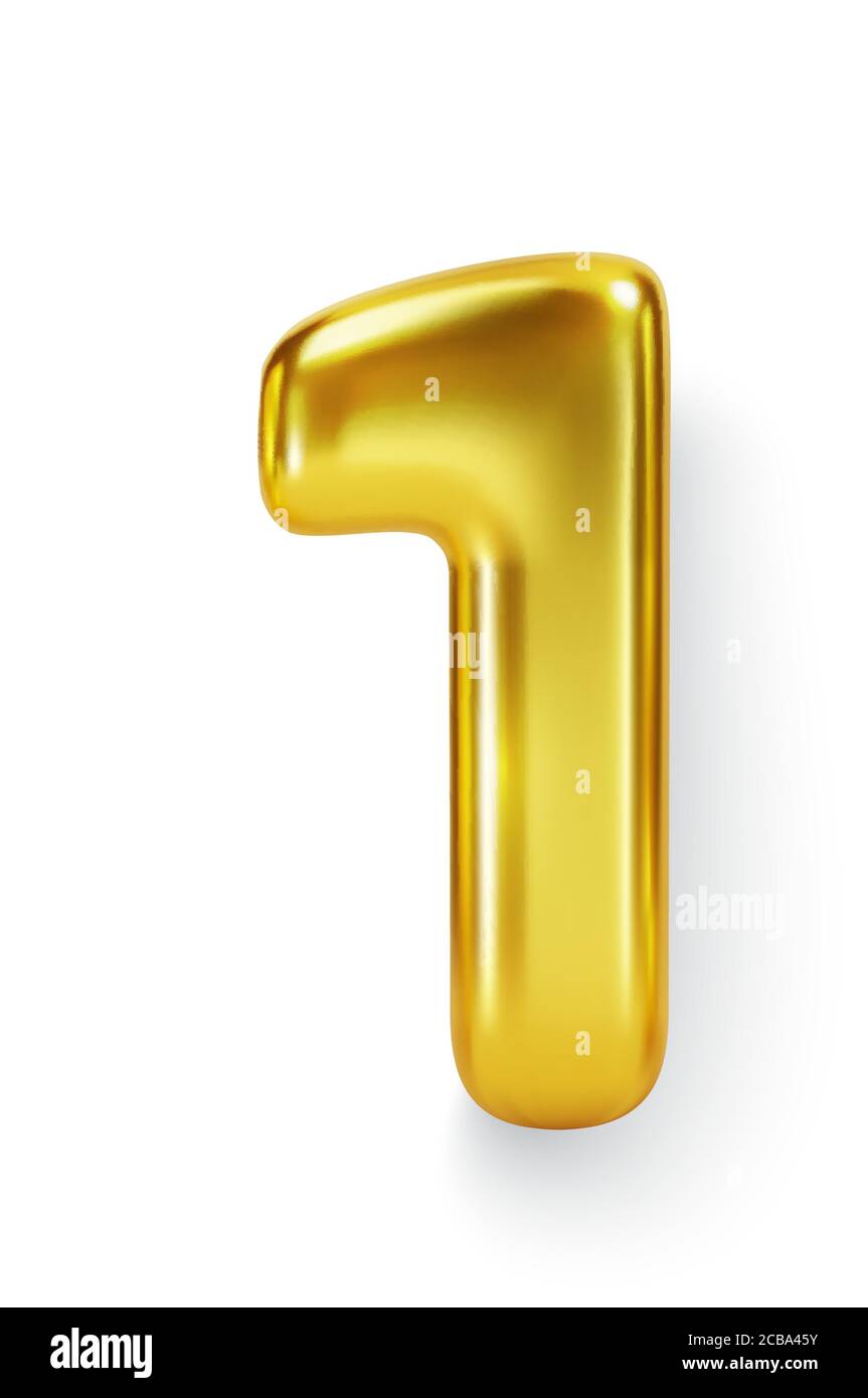 Golden Number Ballon 1 Eins. Vektor realistische 3d-Charakter Stock Vektor