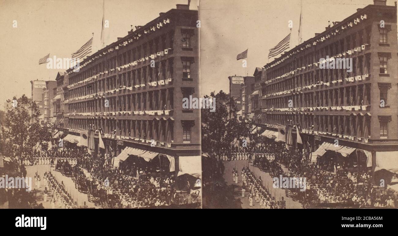 Die Botschaft verlässt den Metropoliten für das Rathaus, das siebte Regiment bilden einen Hohlplatz mit den Wagen der Botschaft in der Mitte, 1860. Stockfoto